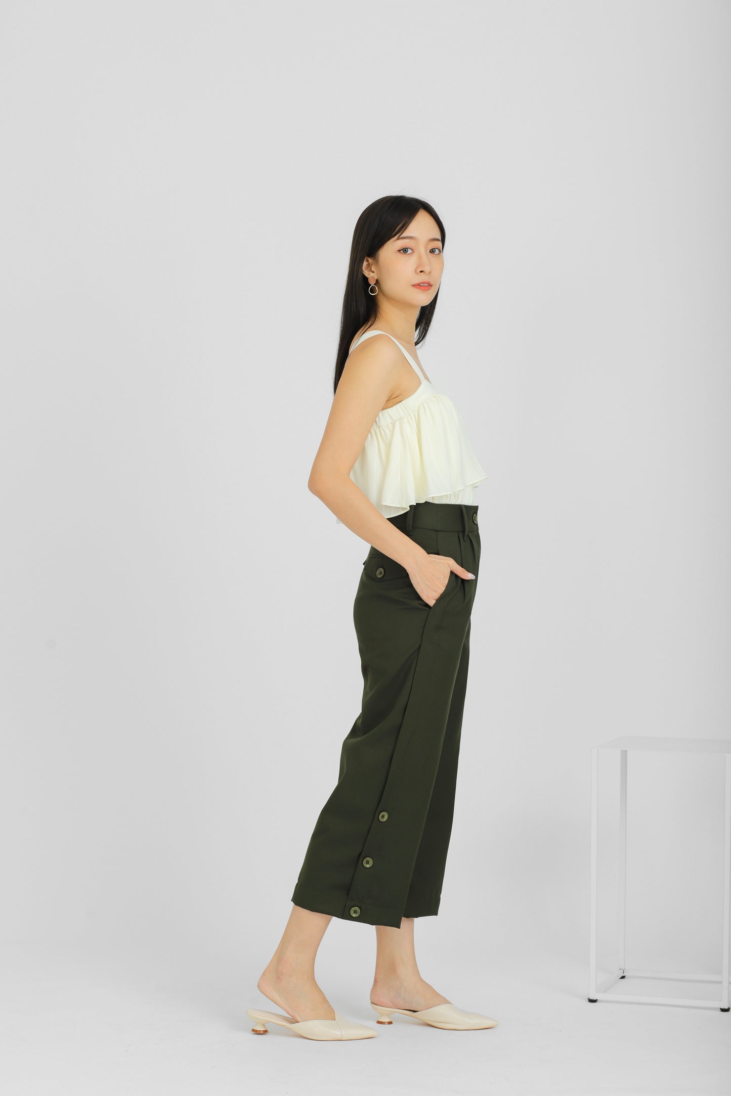 Ronda Buttoned Pant - Army Green