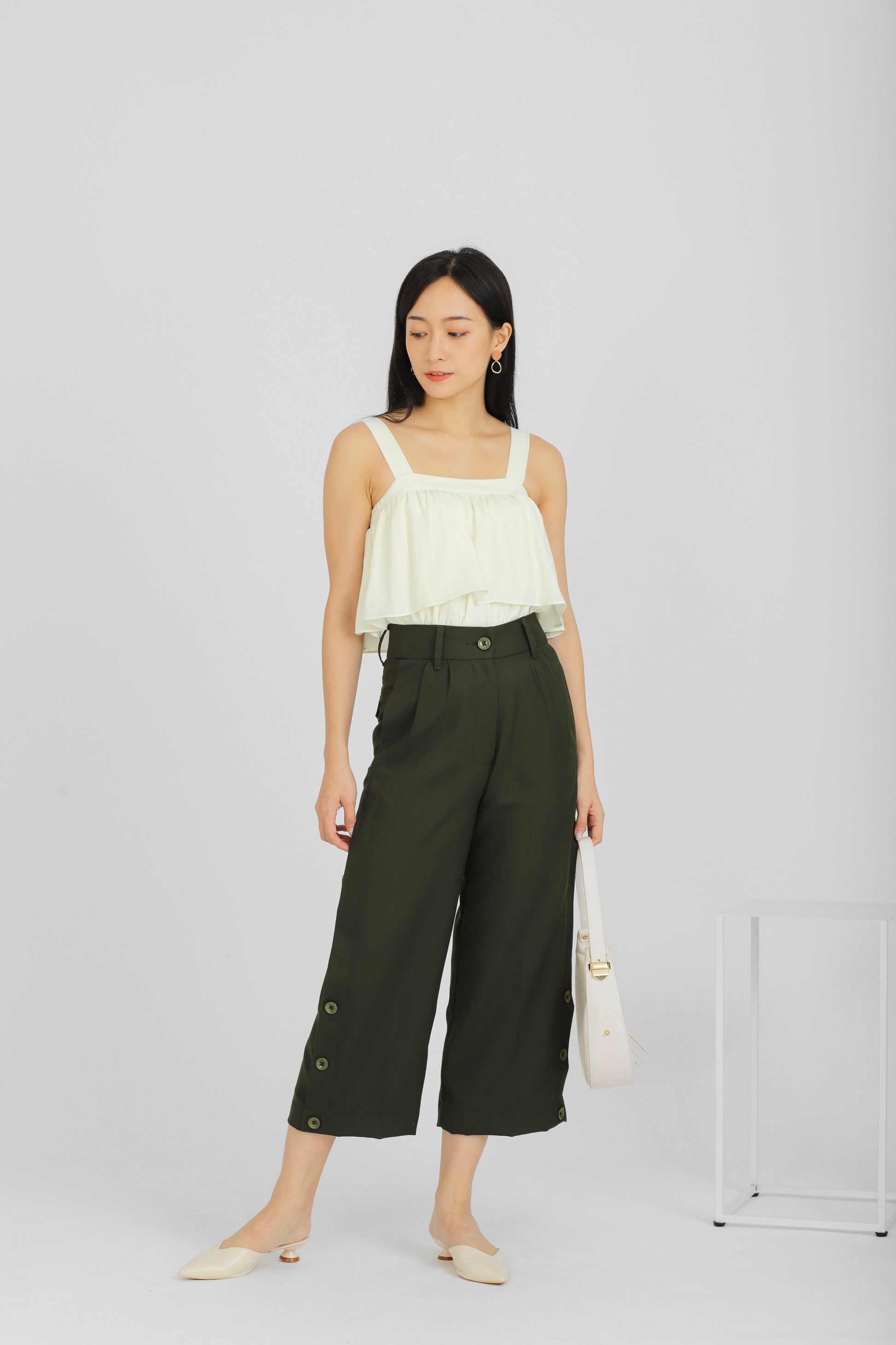 Ronda Buttoned Pant - Army Green