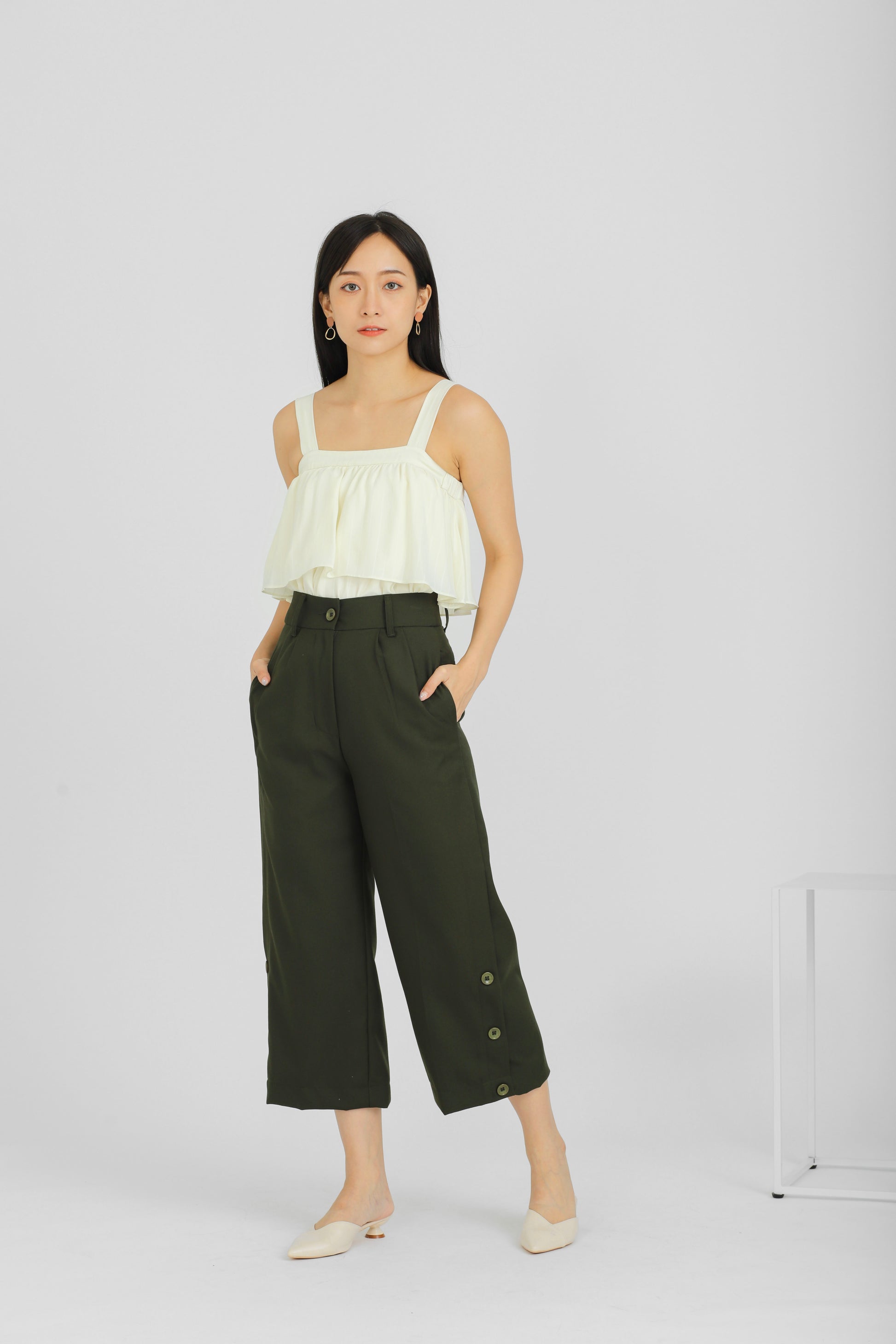 Ronda Buttoned Pant - Army Green