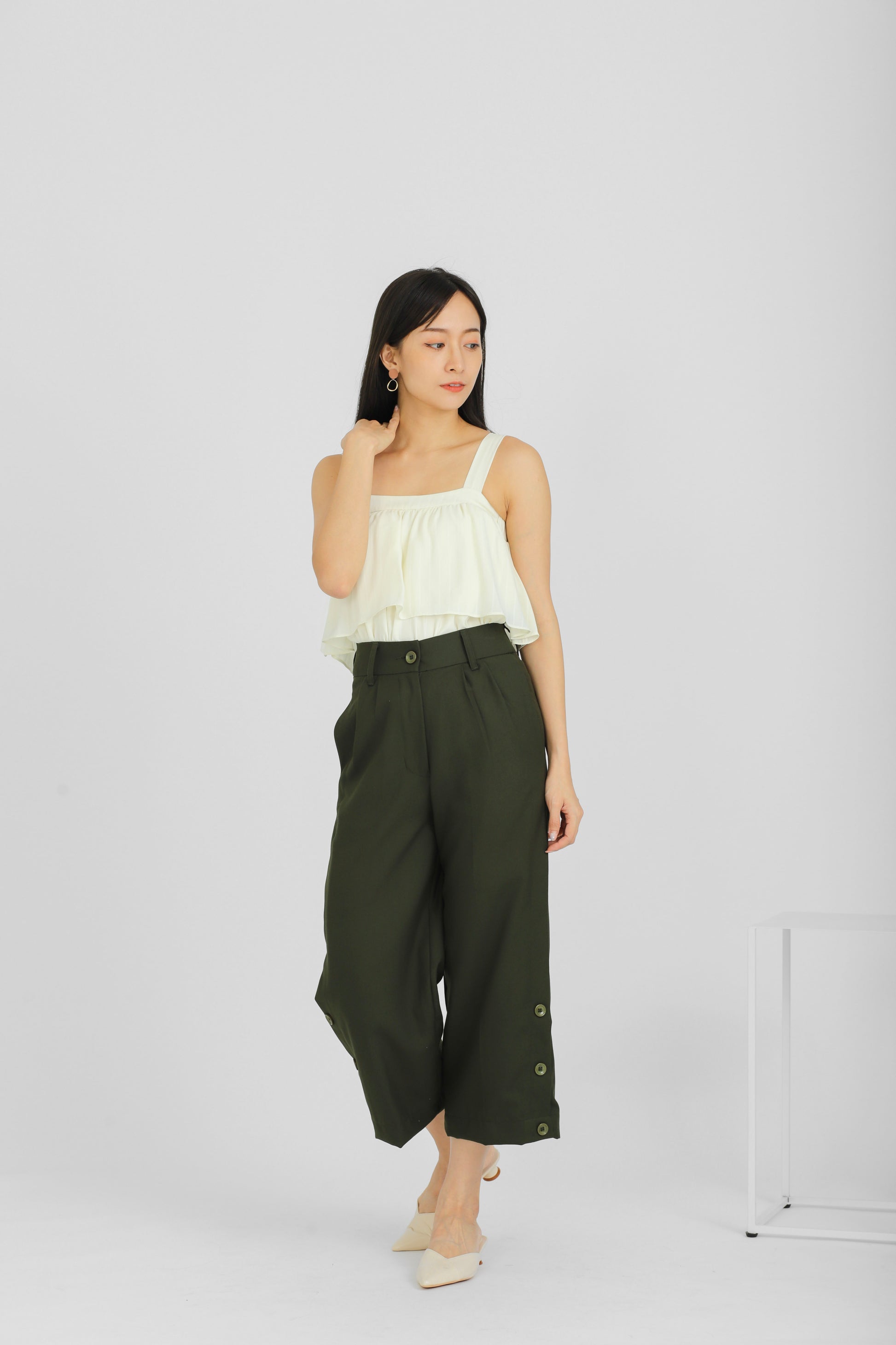 Ronda Buttoned Pant - Army Green