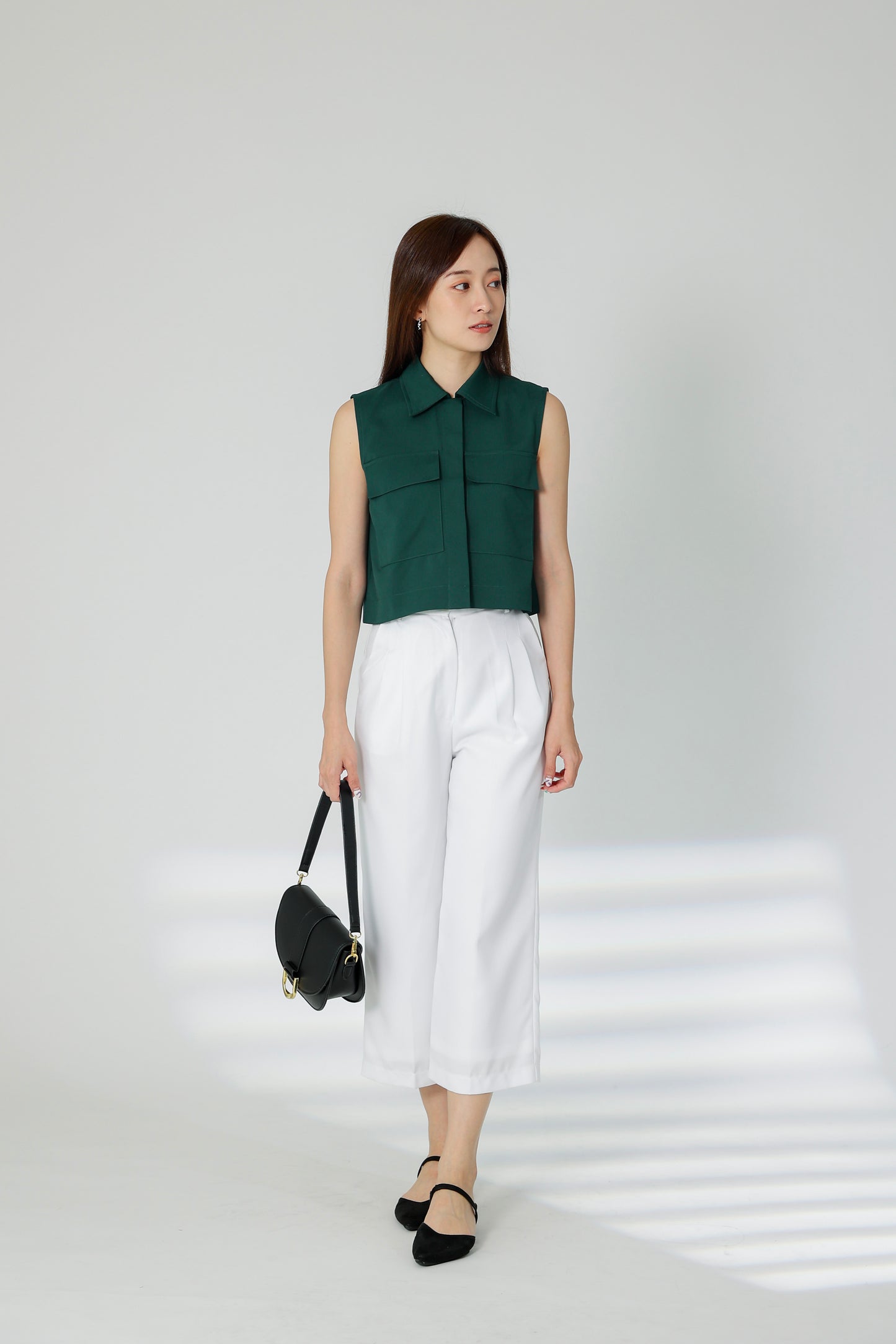 Sarin Flap Pocket Cropped Shirt - Green
