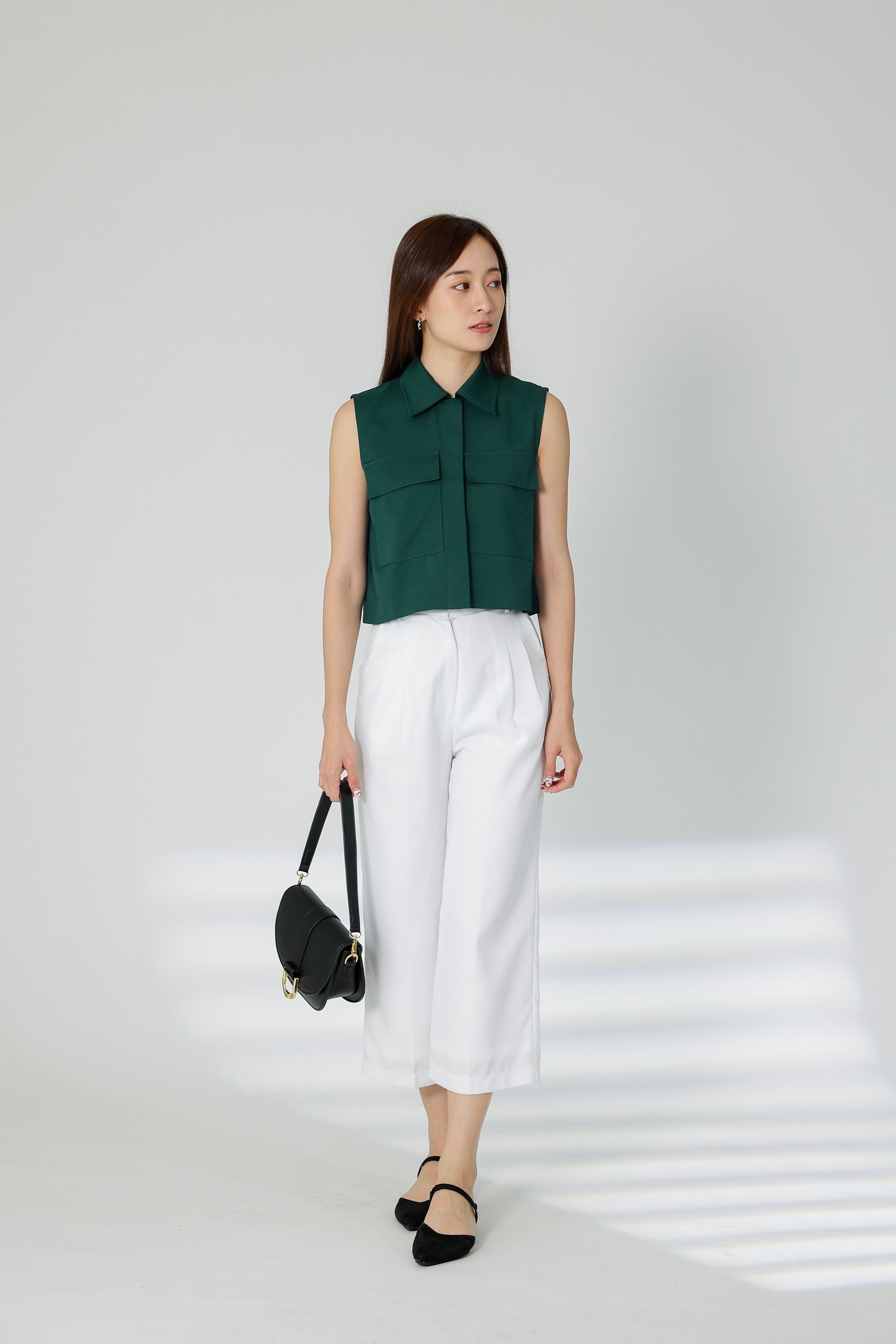 Sarin Flap Pocket Cropped Shirt - Green