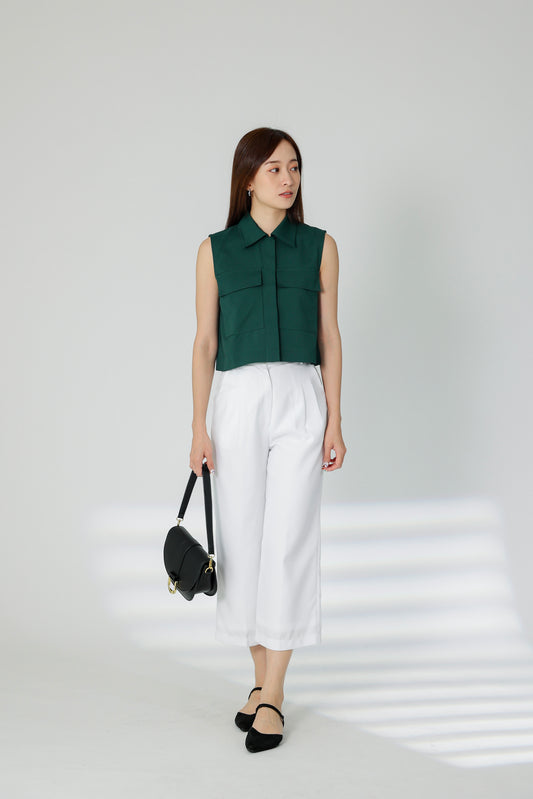 Sarin Flap Pocket Cropped Shirt - Green