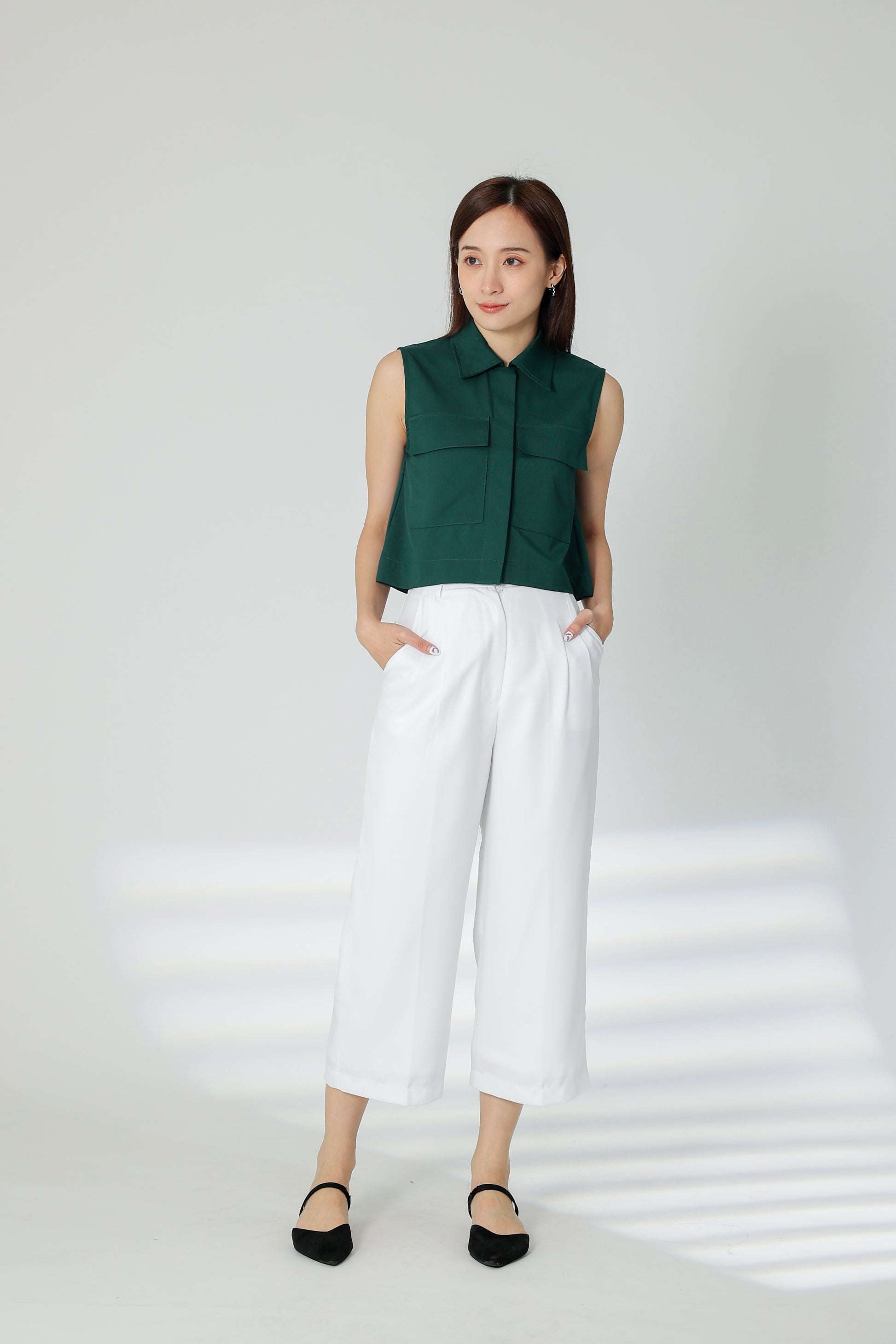Sarin Flap Pocket Cropped Shirt - Green