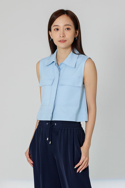 Sarin Flap Pocket Cropped Shirt - Light Blue