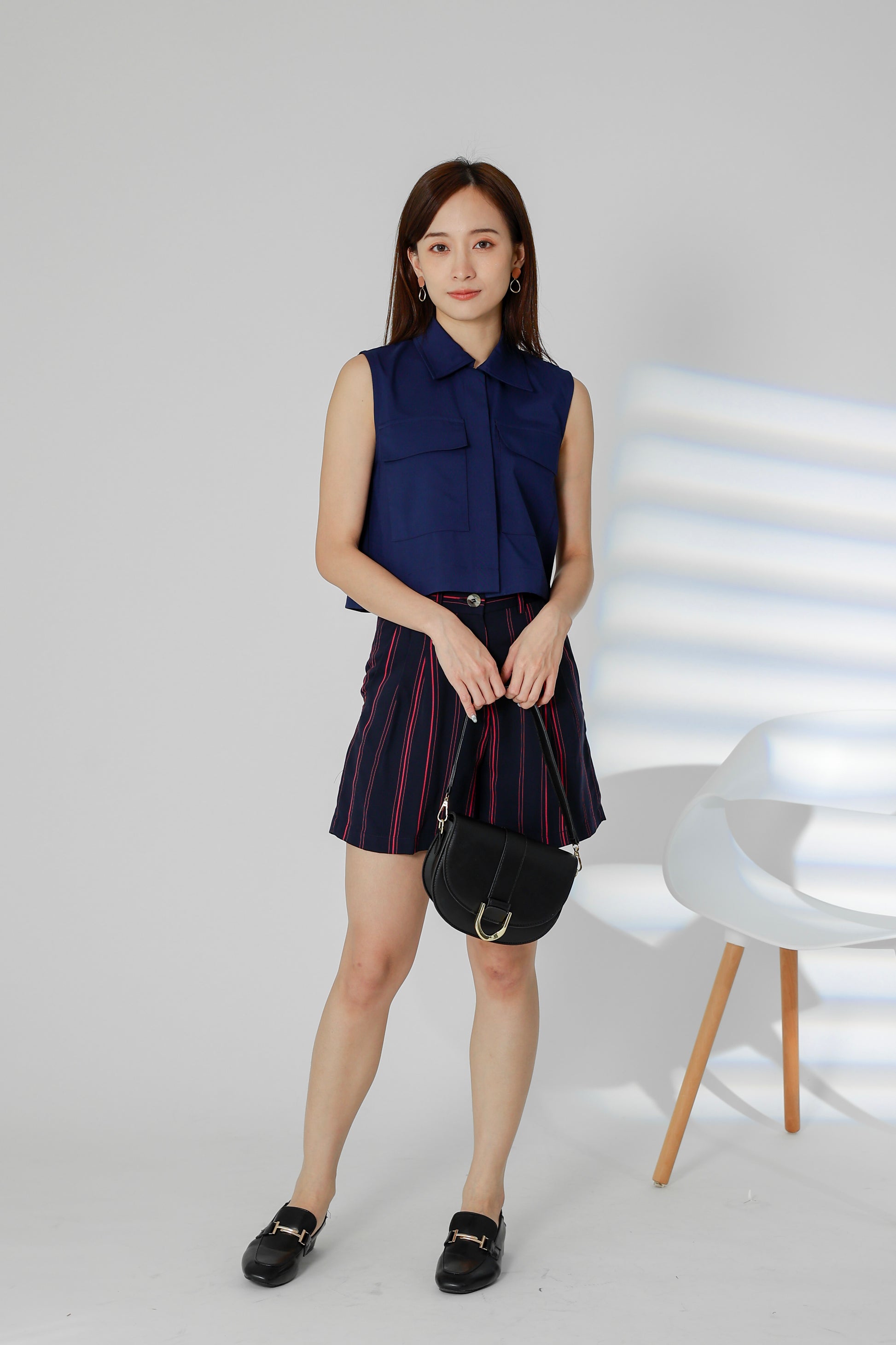 Sarin Flap Pocket Cropped Shirt - Navy
