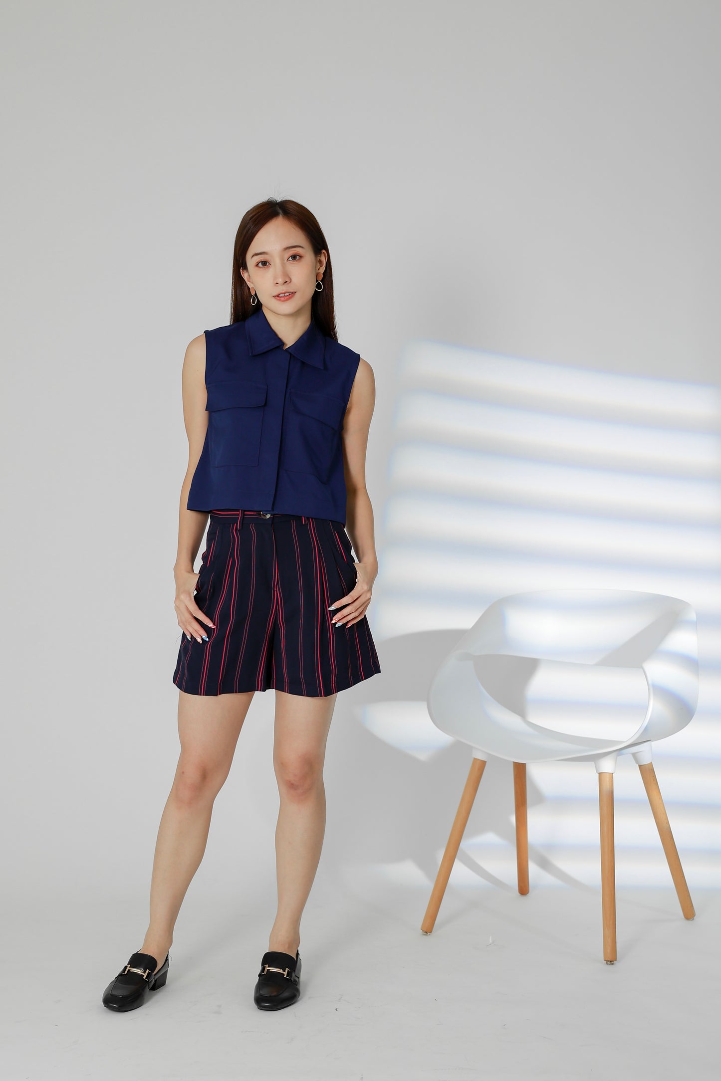 Sarin Flap Pocket Cropped Shirt - Navy