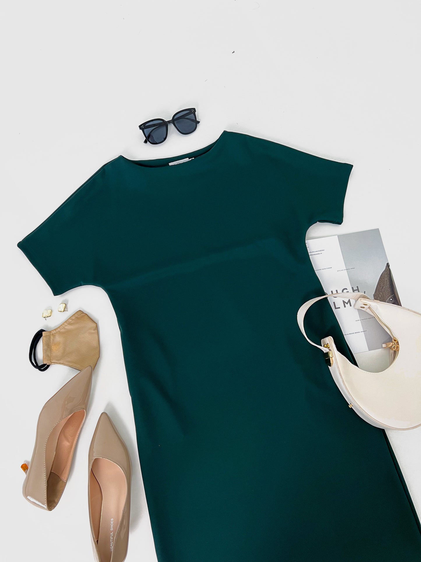 Sarrah Scuba Drape Short Sleeve Dress - Dark Green