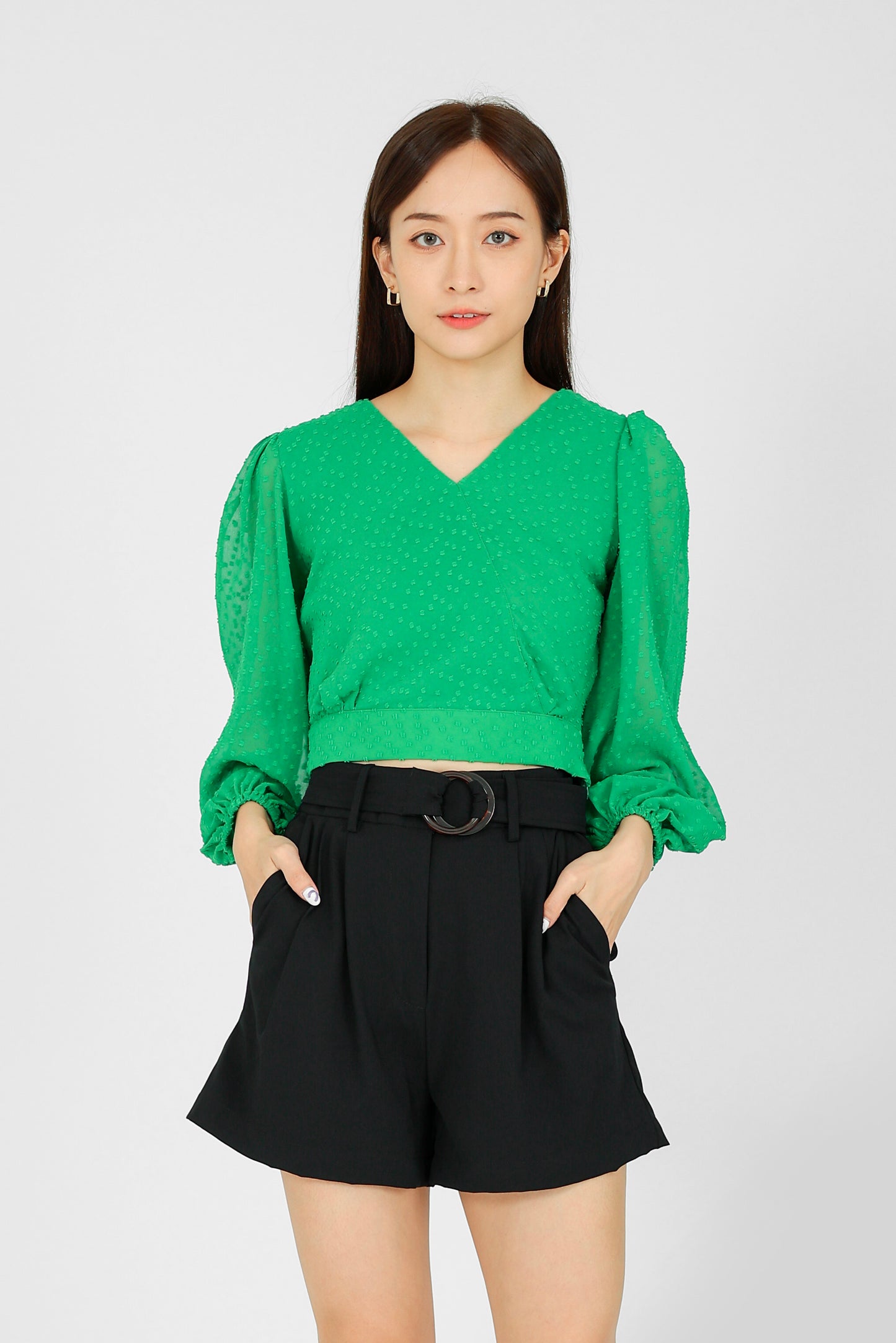 Suvi Textured Chiffon Top - Green
