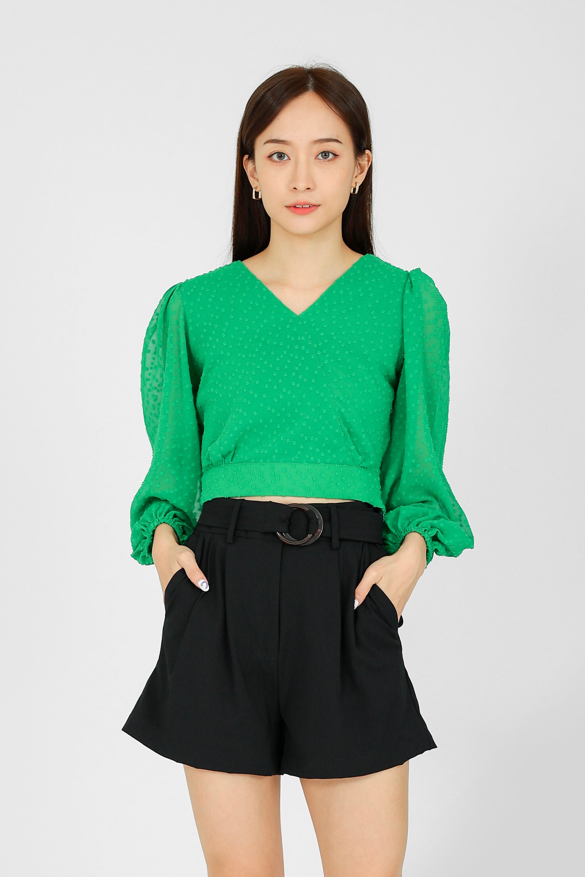 Suvi Textured Chiffon Top - Green