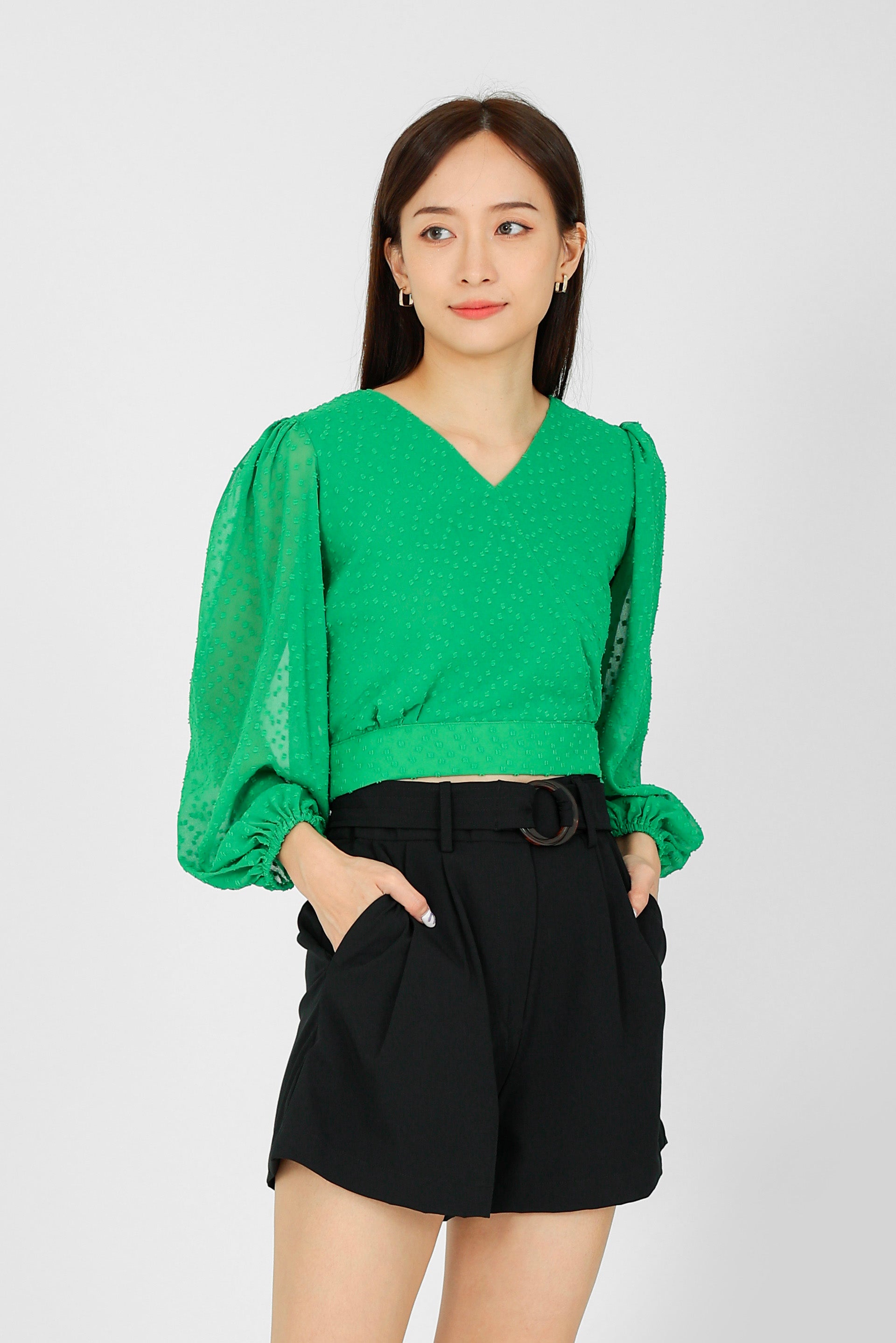 Suvi Textured Chiffon Top - Green