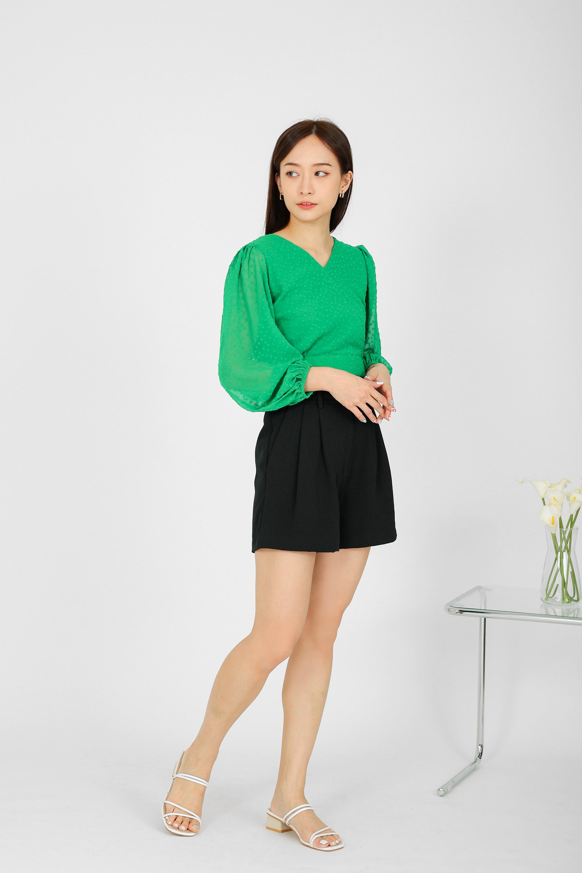 Suvi Textured Chiffon Top - Green