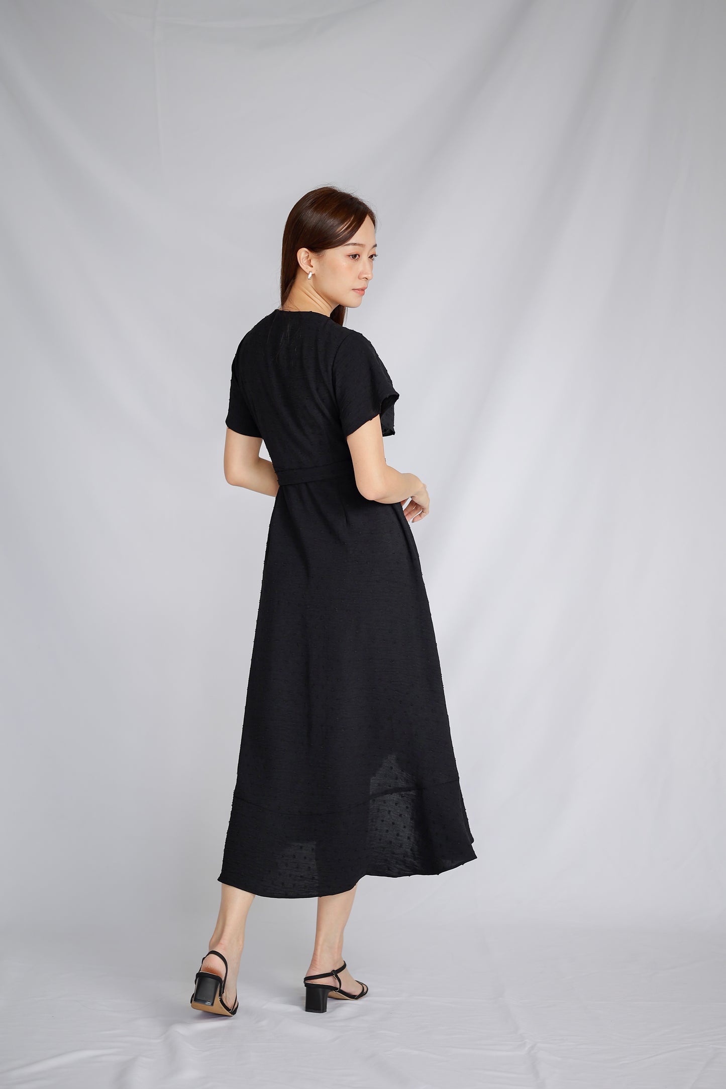 Talisha Surplice Wrapped Midi Dress - Black