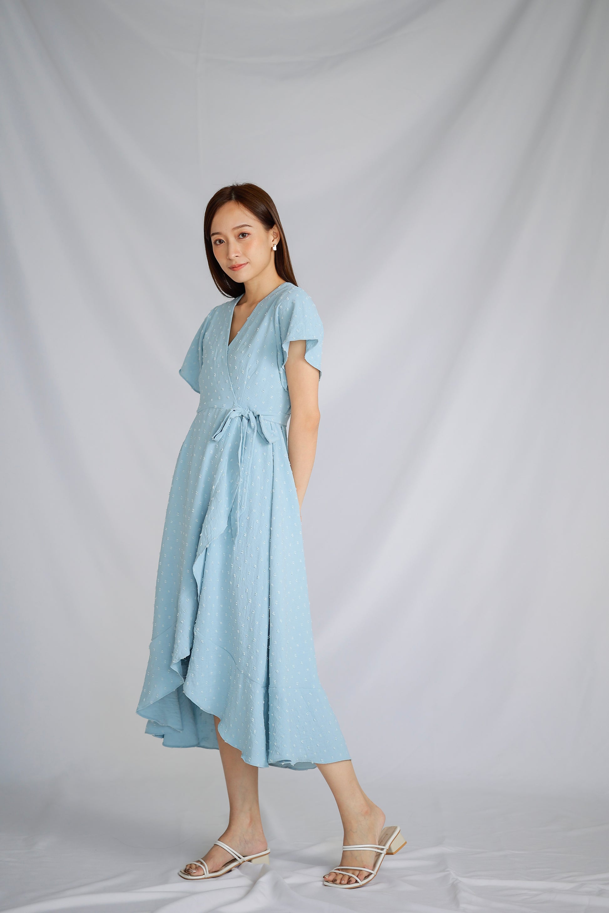Talisha Surplice Wrapped Midi Dress - Light Blue