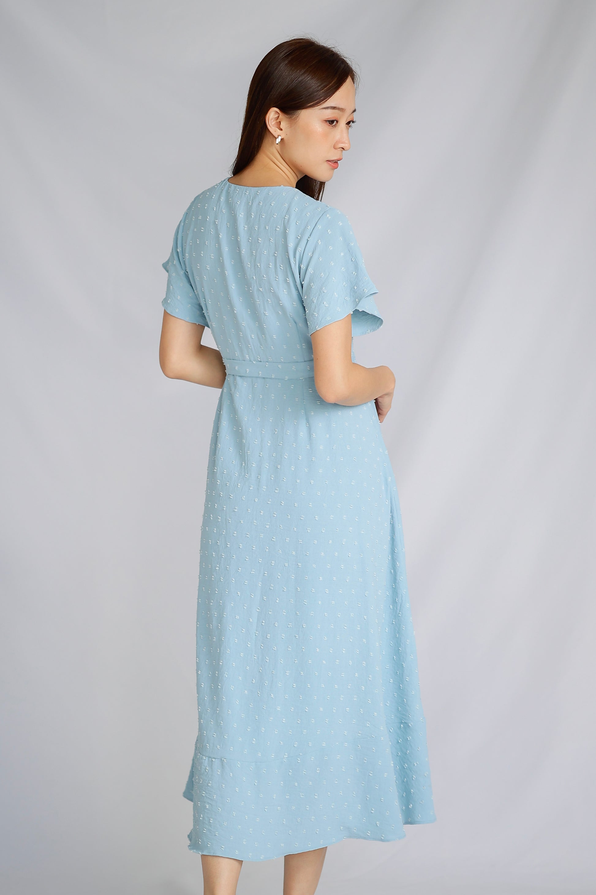Talisha Surplice Wrapped Midi Dress - Light Blue