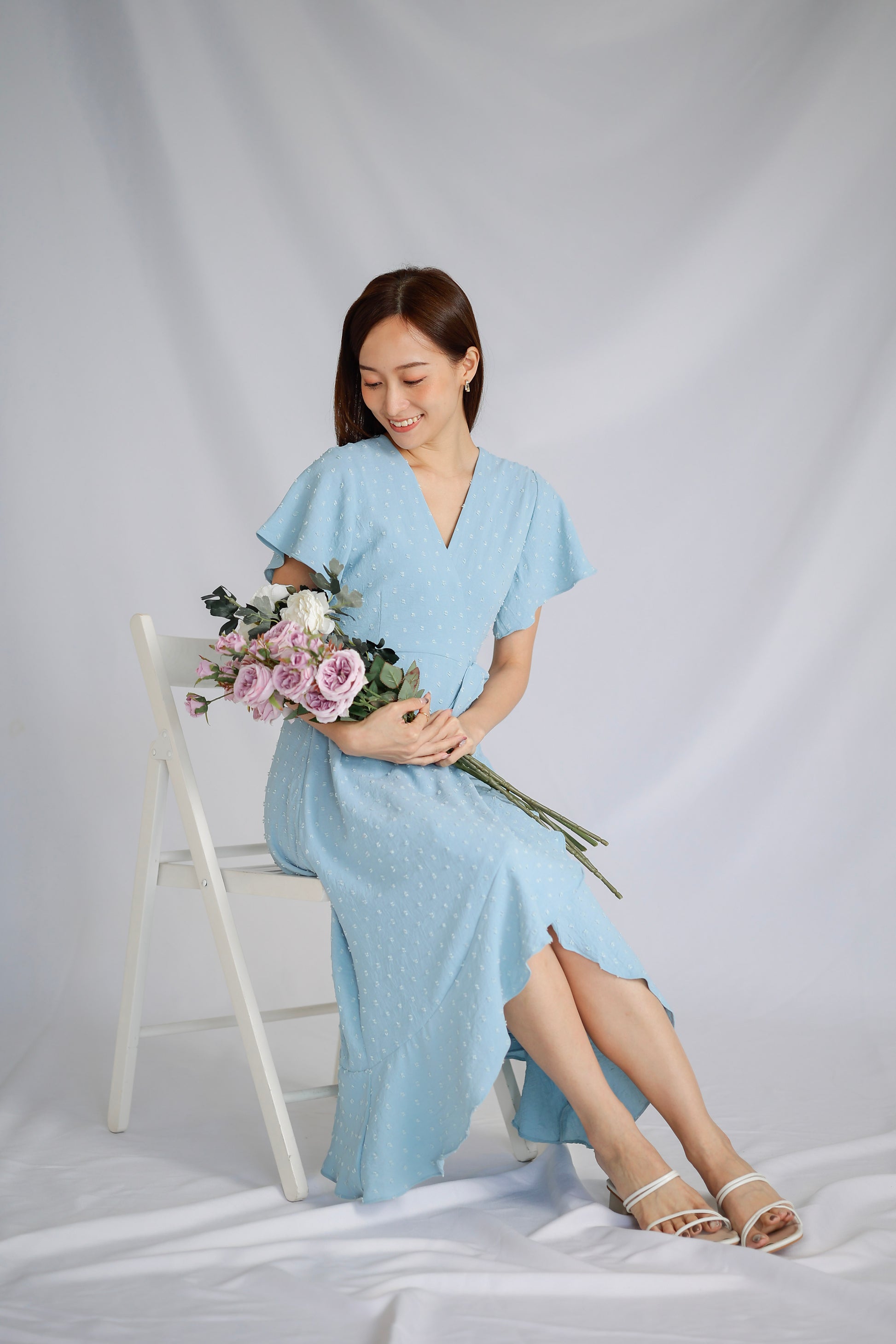 Talisha Surplice Wrapped Midi Dress - Light Blue