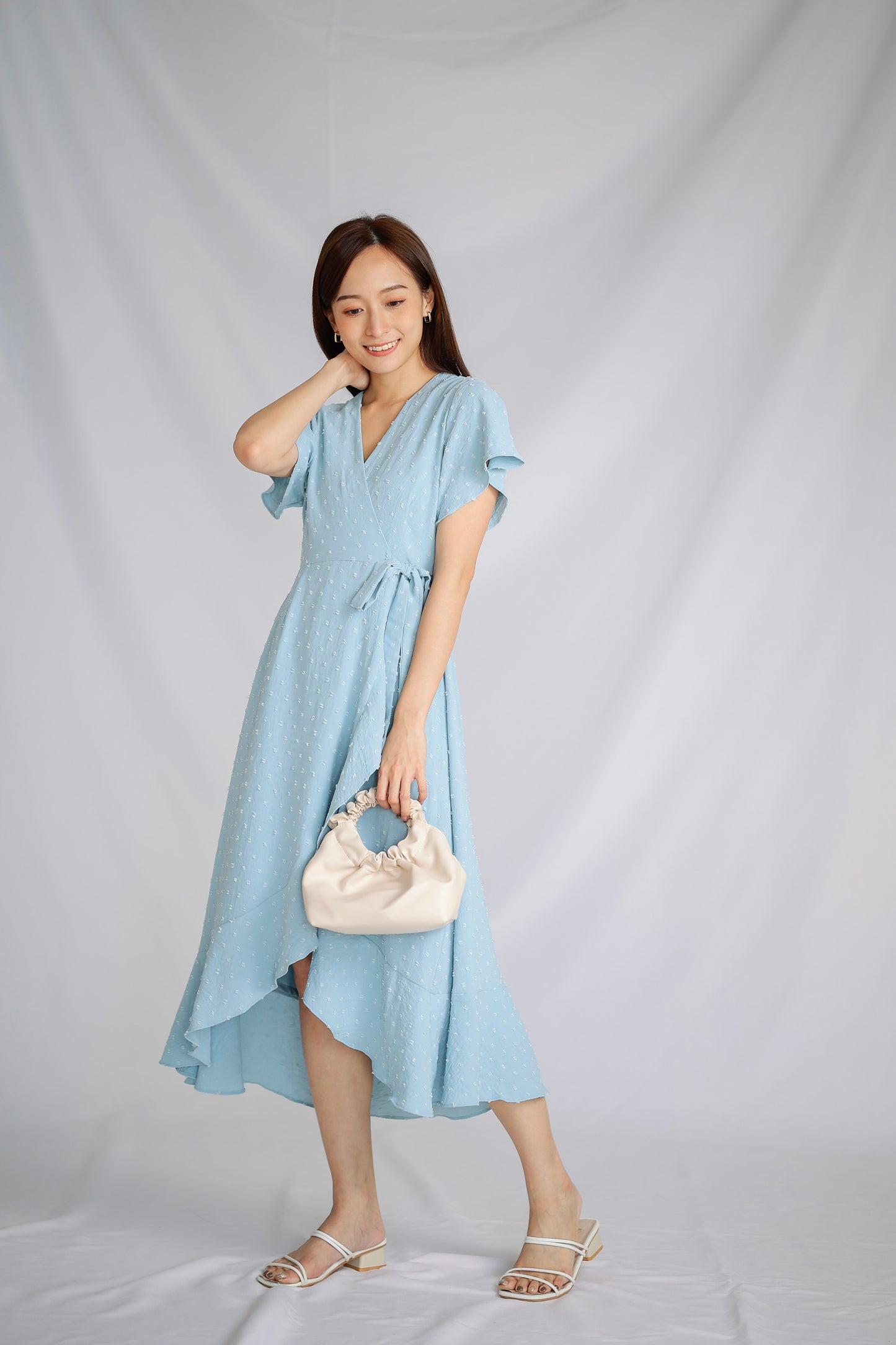 Talisha Surplice Wrapped Midi Dress - Light Blue