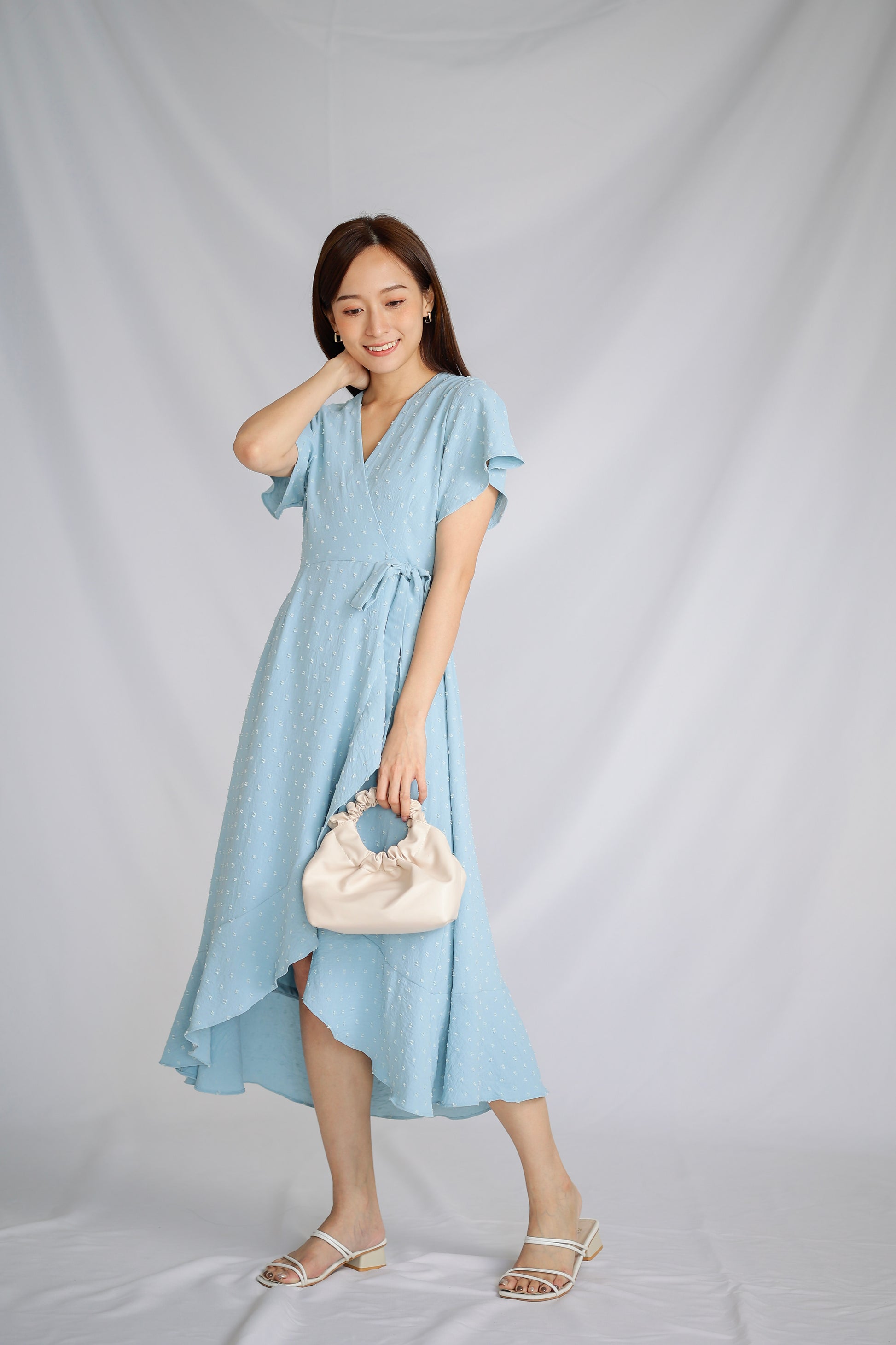 Talisha Surplice Wrapped Midi Dress - Light Blue