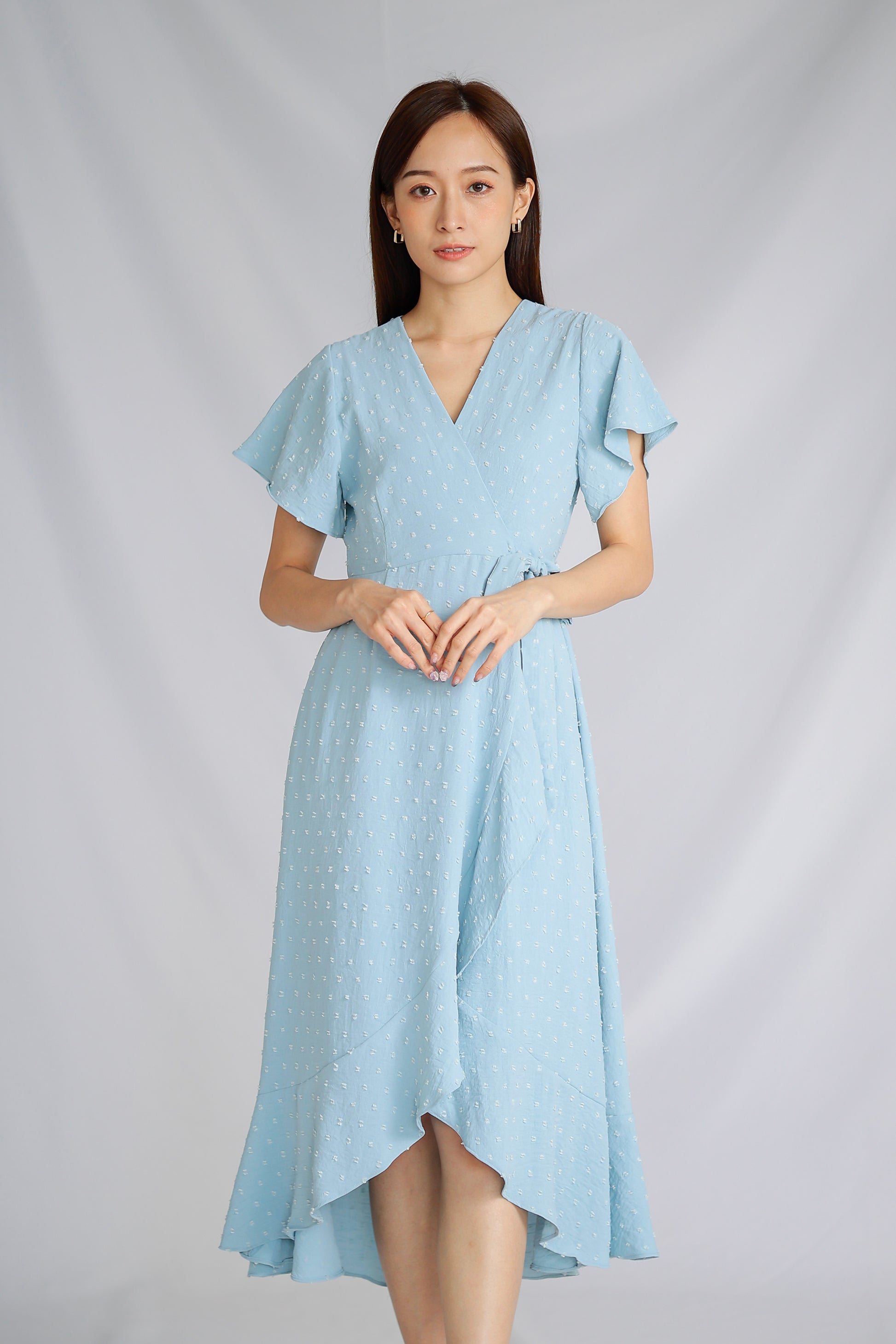 Talisha Surplice Wrapped Midi Dress - Light Blue