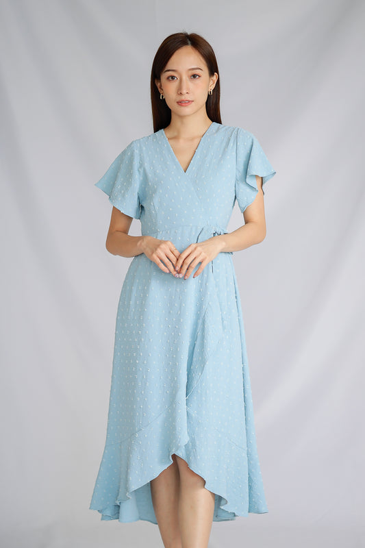 Talisha Surplice Wrapped Midi Dress - Light Blue