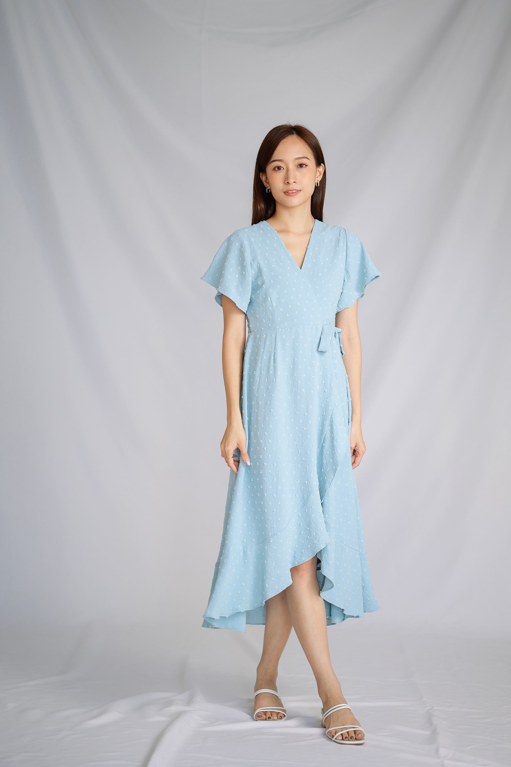 Talisha Surplice Wrapped Midi Dress - Light Blue