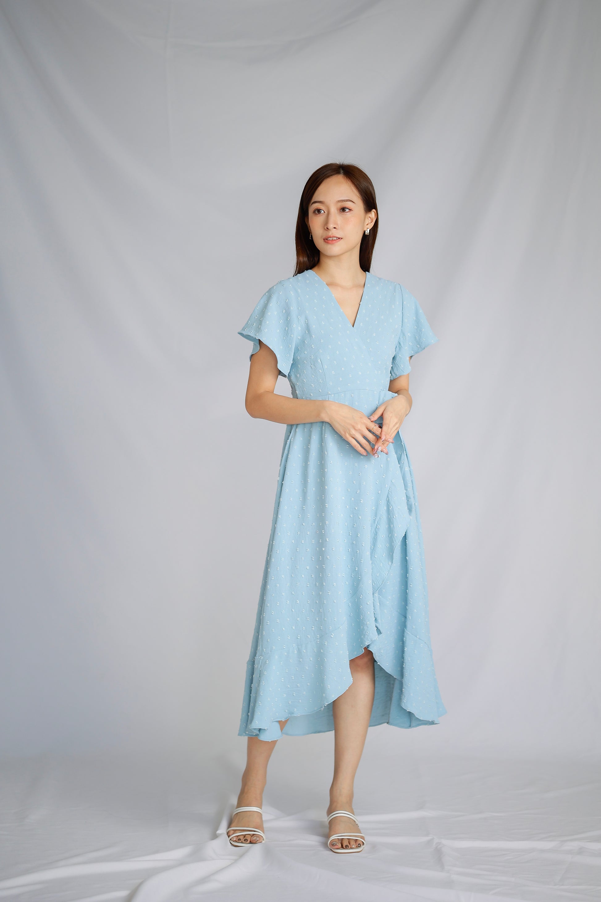 Talisha Surplice Wrapped Midi Dress - Light Blue