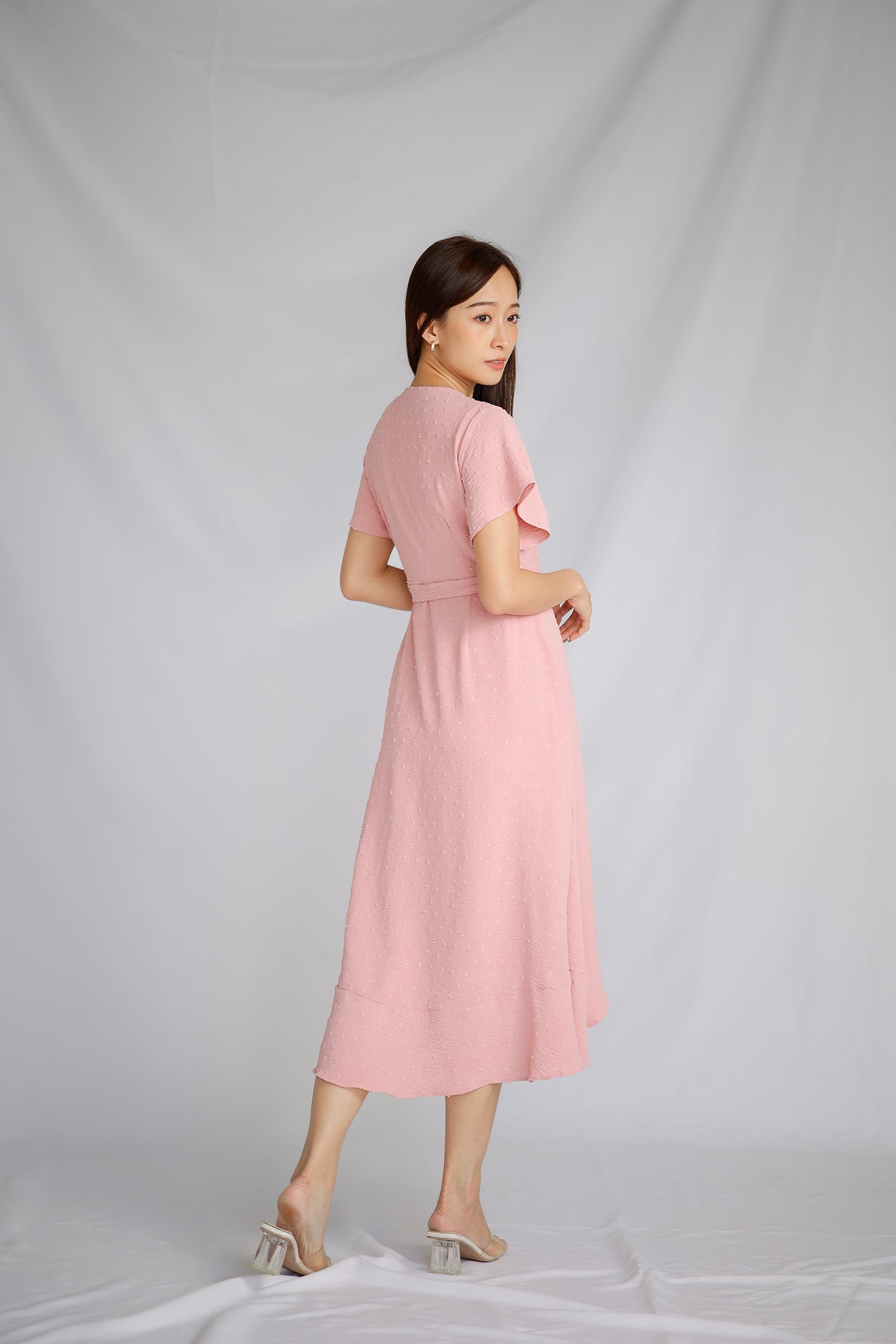 Talisha Surplice Wrapped Midi Dress - Pink