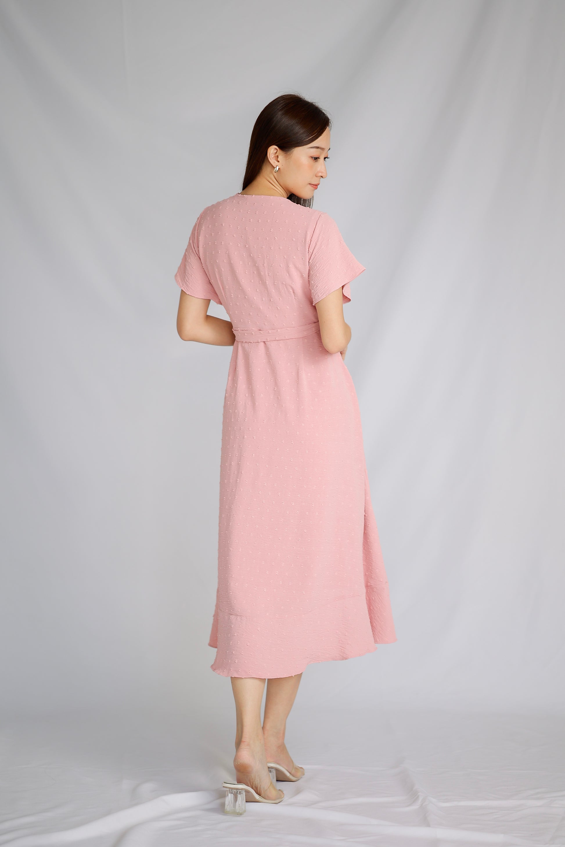 Talisha Surplice Wrapped Midi Dress - Pink