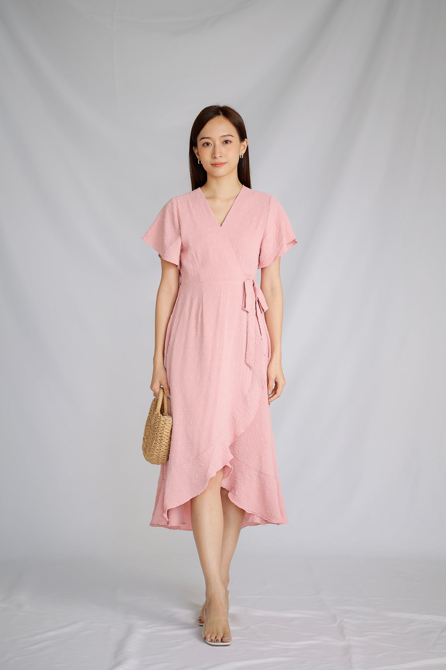 Talisha Surplice Wrapped Midi Dress - Pink