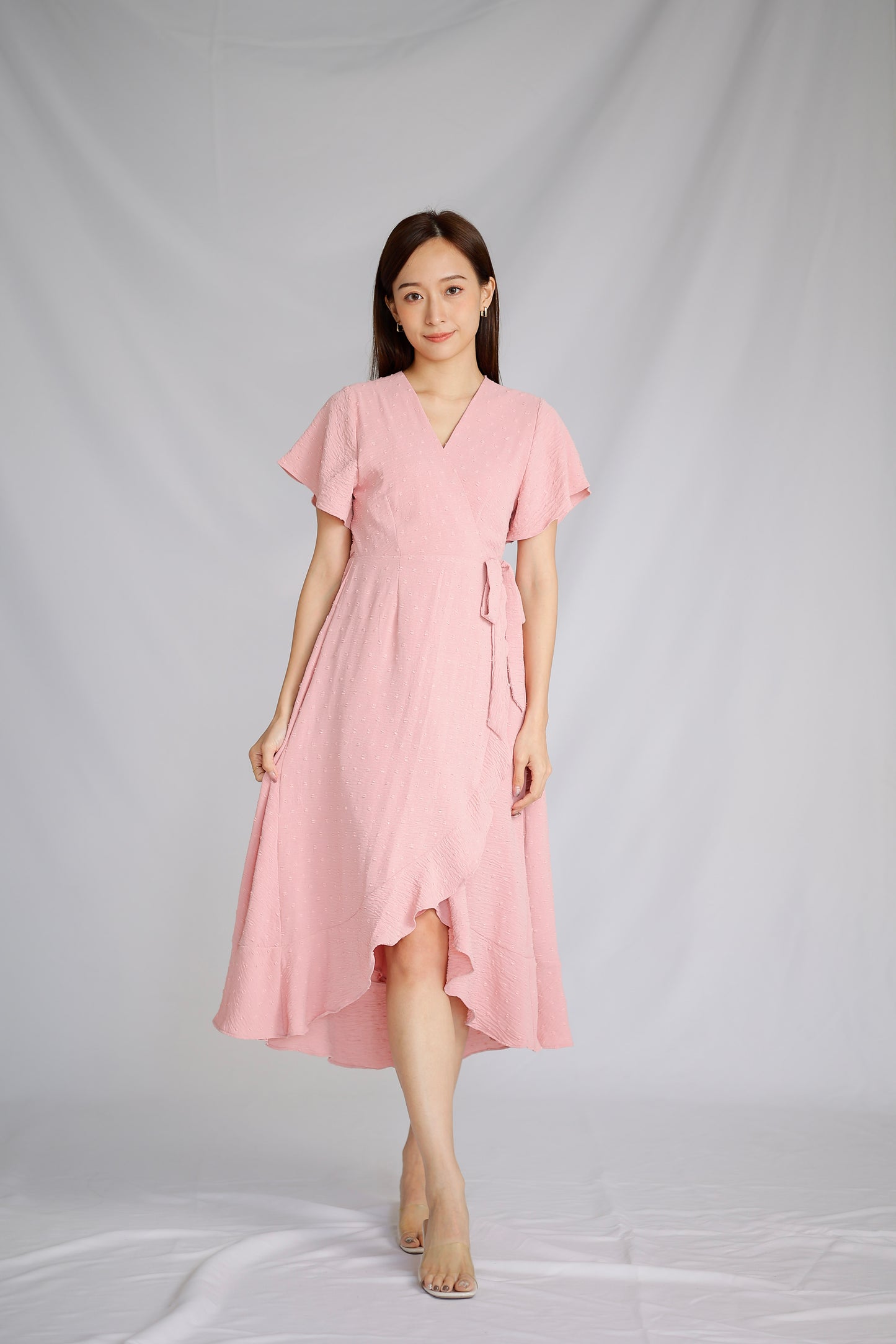 Talisha Surplice Wrapped Midi Dress - Pink