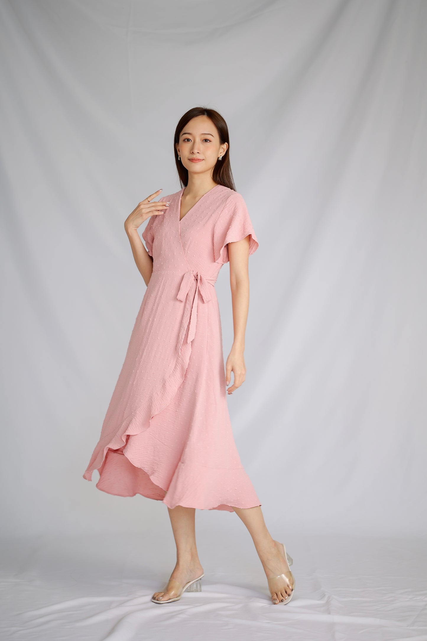 Talisha Surplice Wrapped Midi Dress - Pink