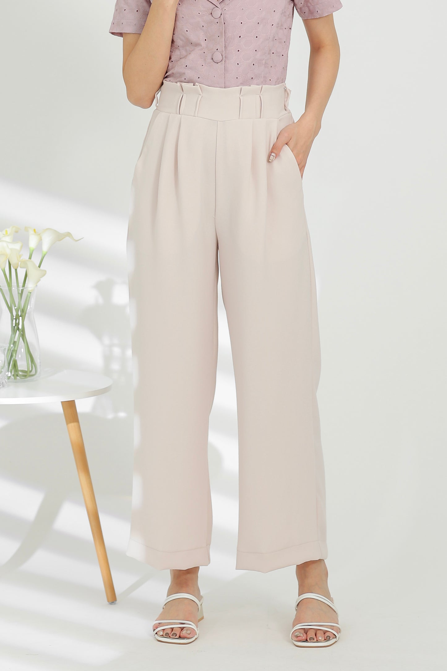 Terra Paperbag Waist Pant - Nude Pink