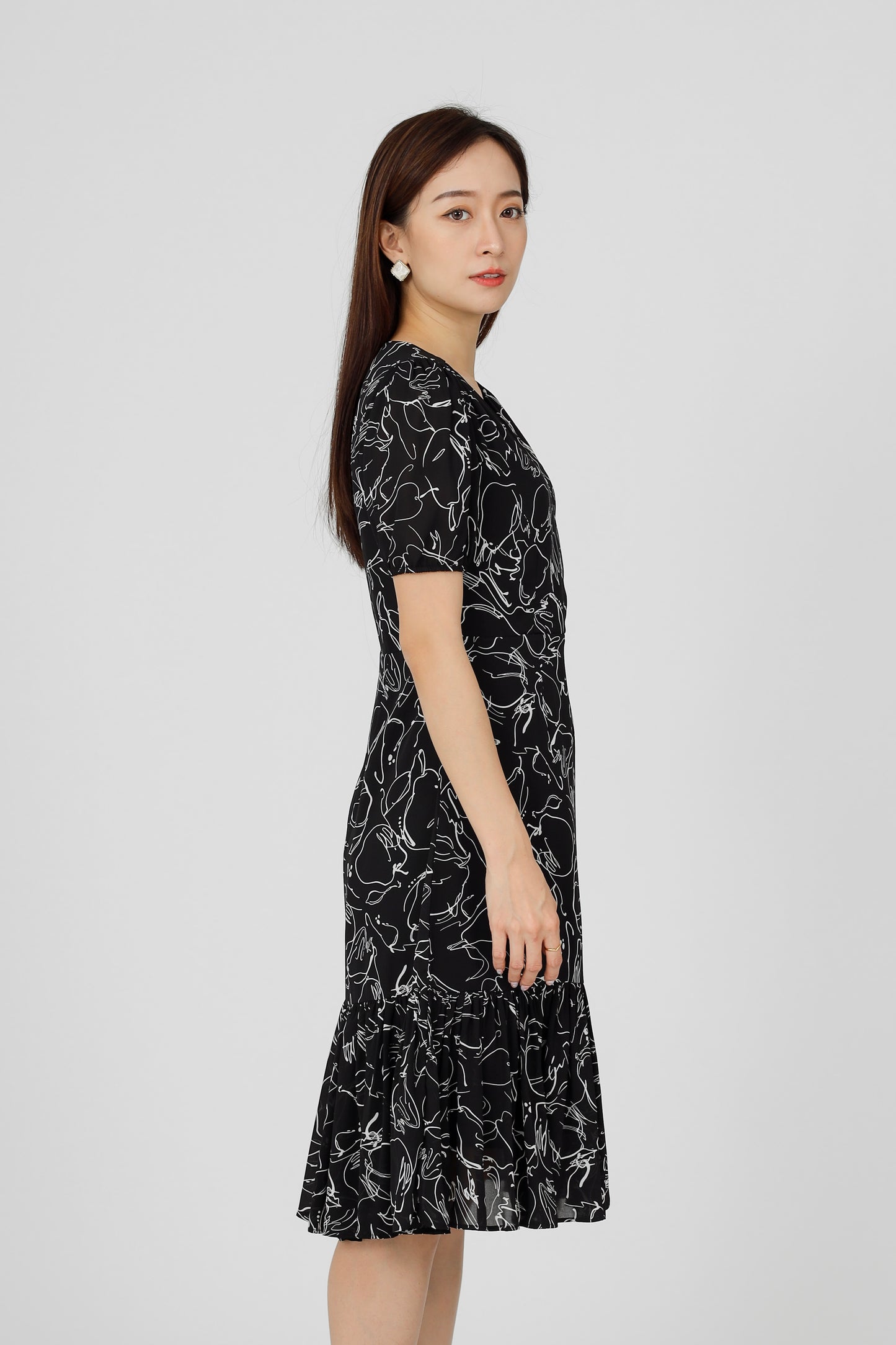 Valarie V Neck Ruffles Dress - Black