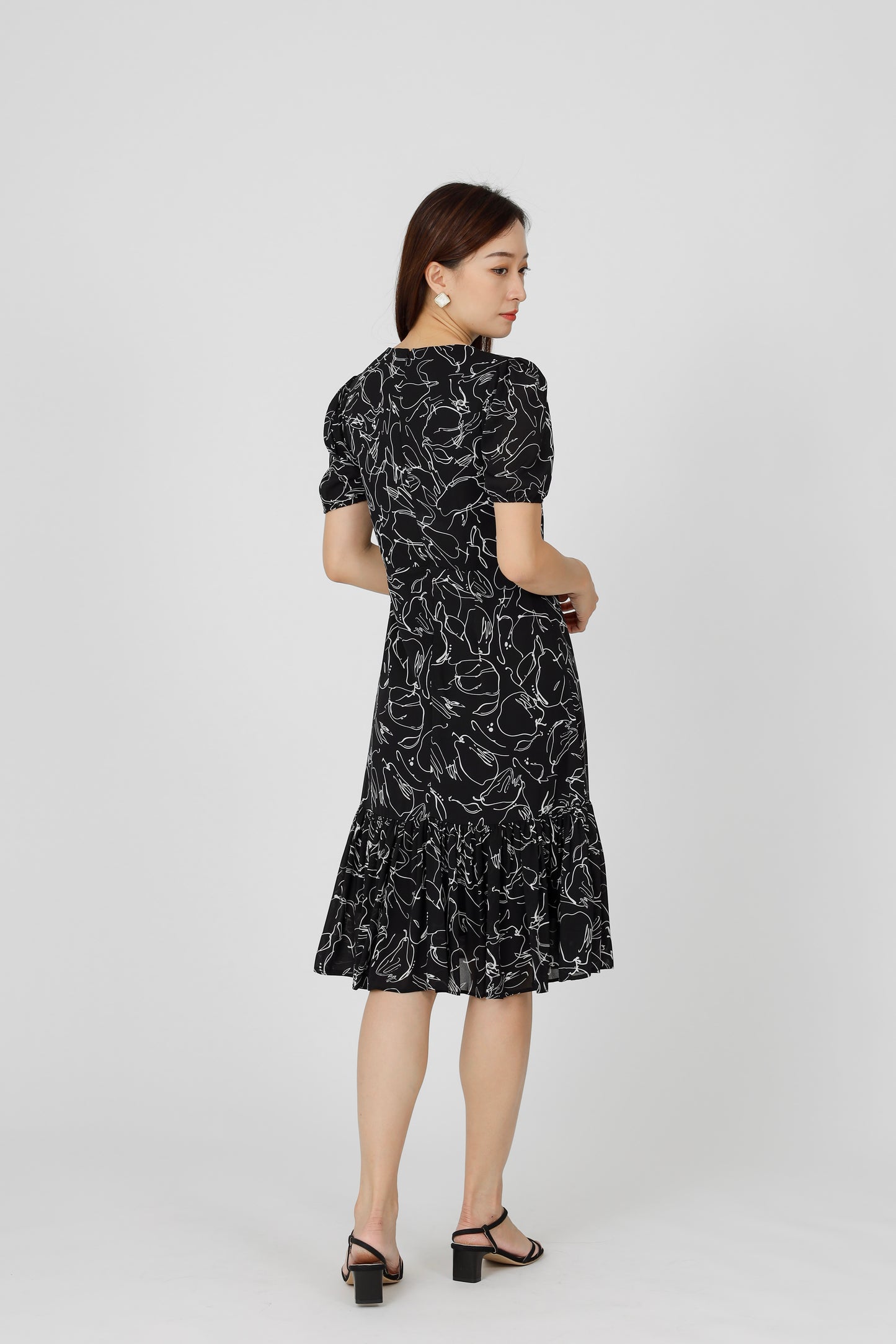Valarie V Neck Ruffles Dress - Black