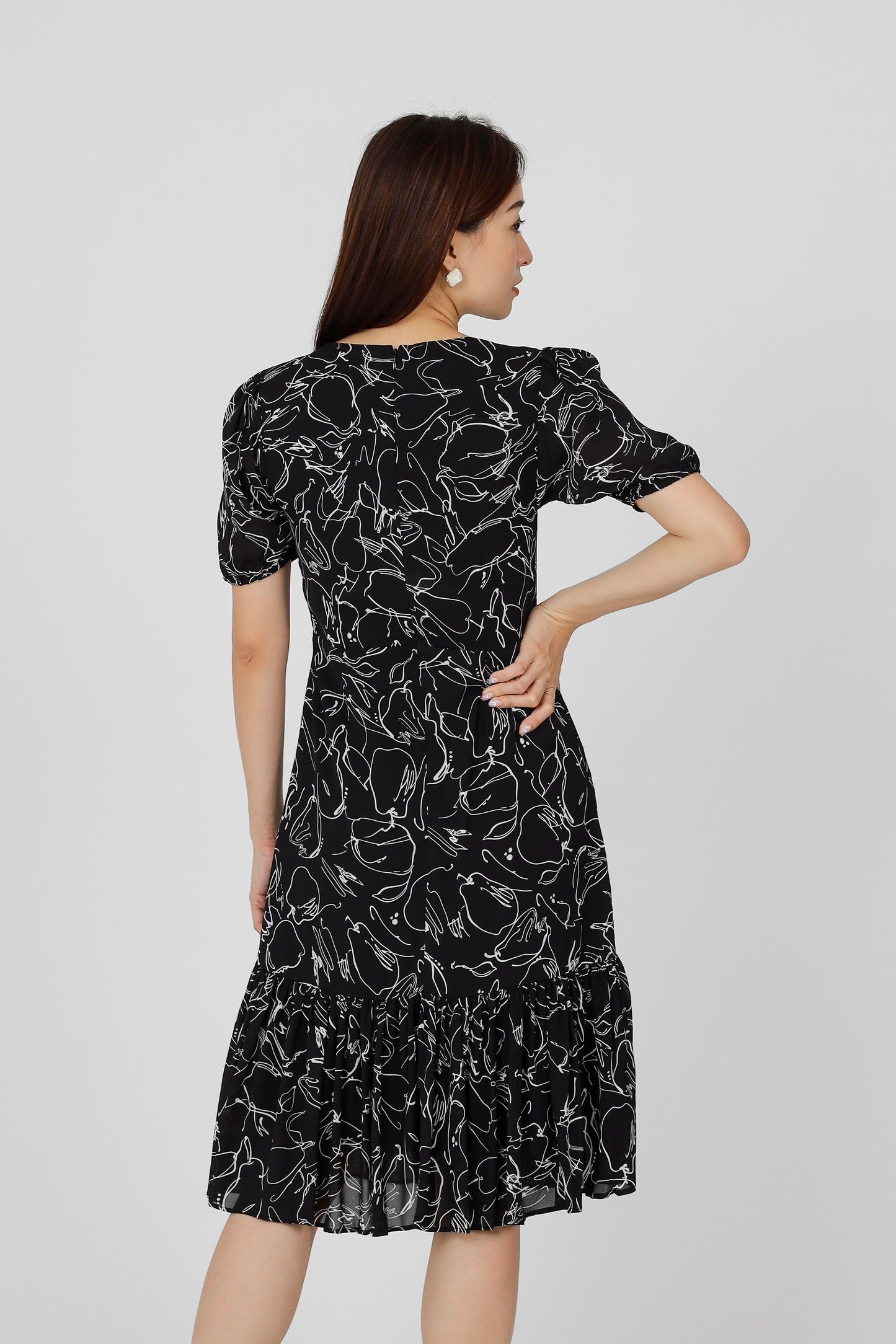 Valarie V Neck Ruffles Dress - Black