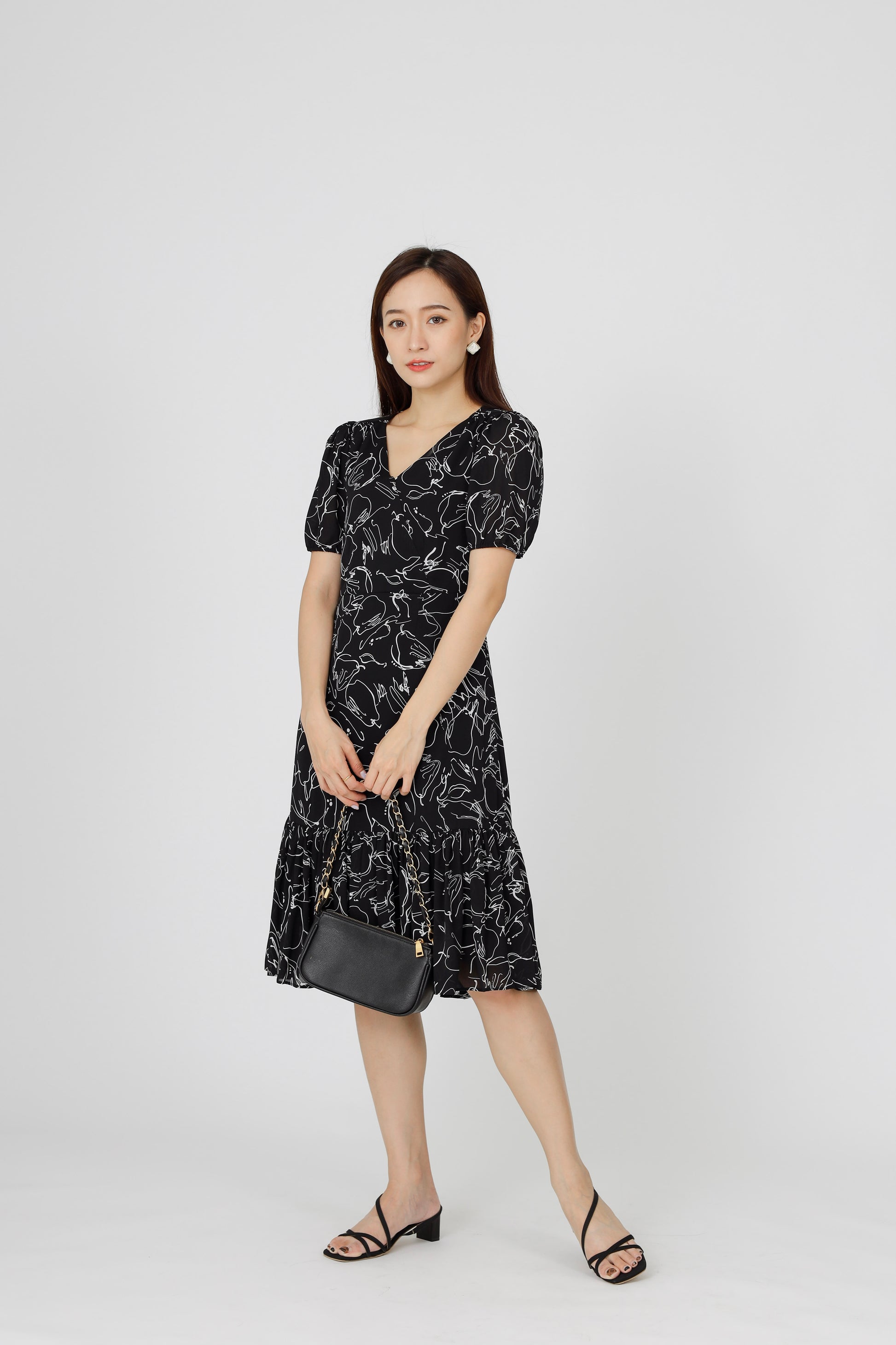 Valarie V Neck Ruffles Dress - Black