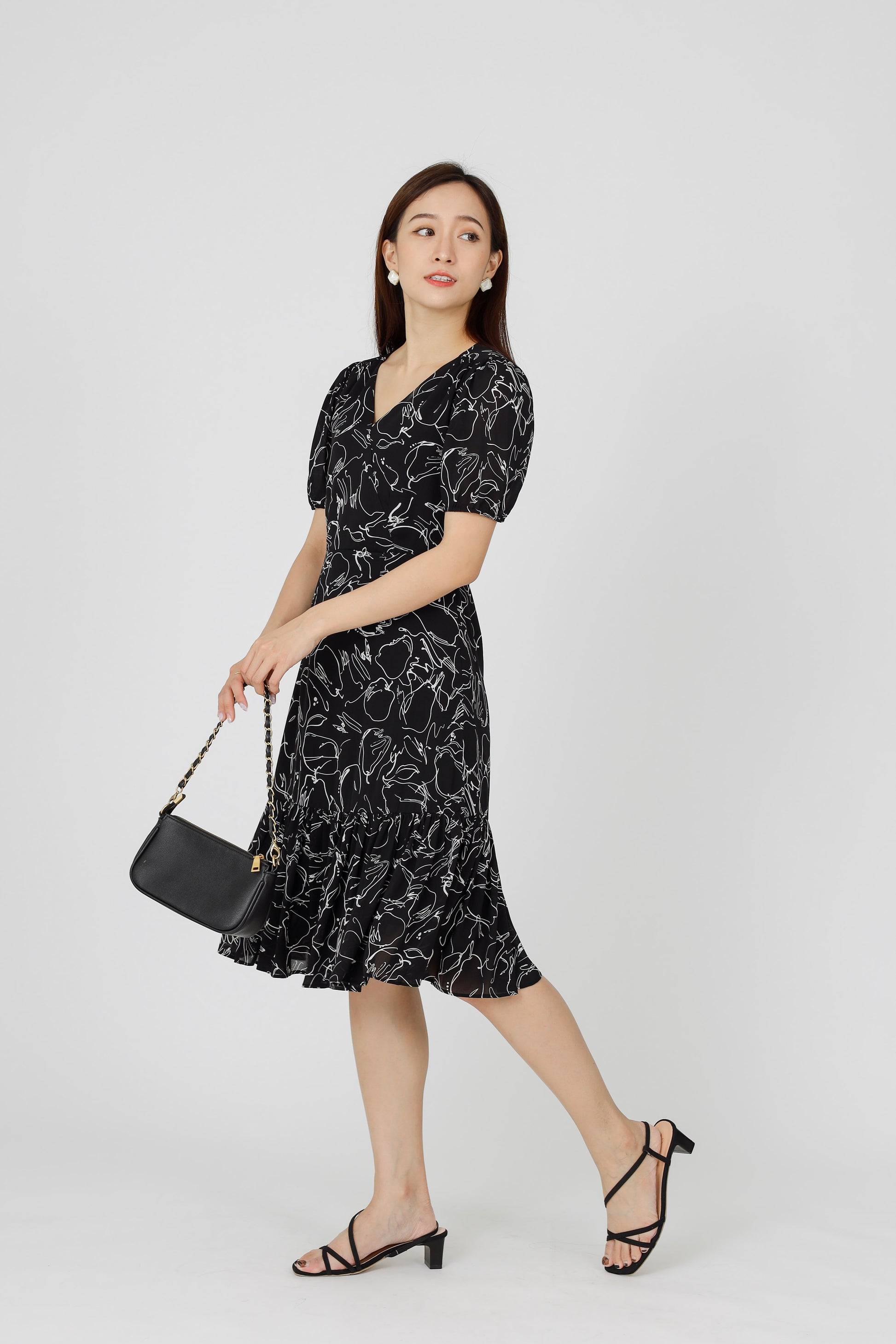 Valarie V Neck Ruffles Dress - Black
