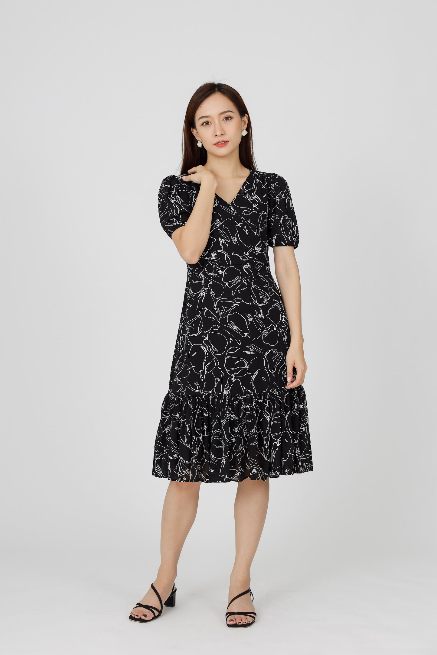 Valarie V Neck Ruffles Dress - Black