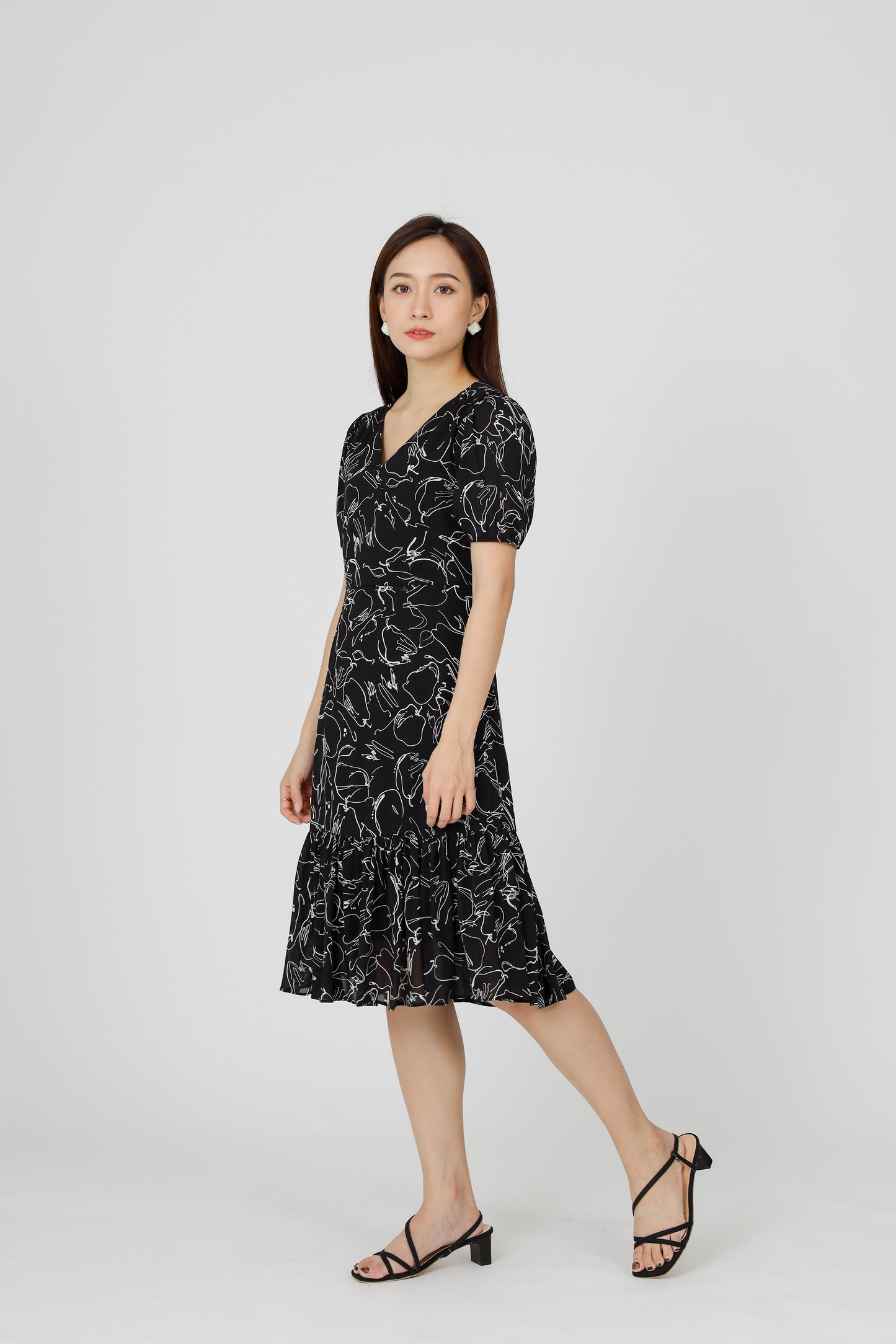 Valarie V Neck Ruffles Dress - Black