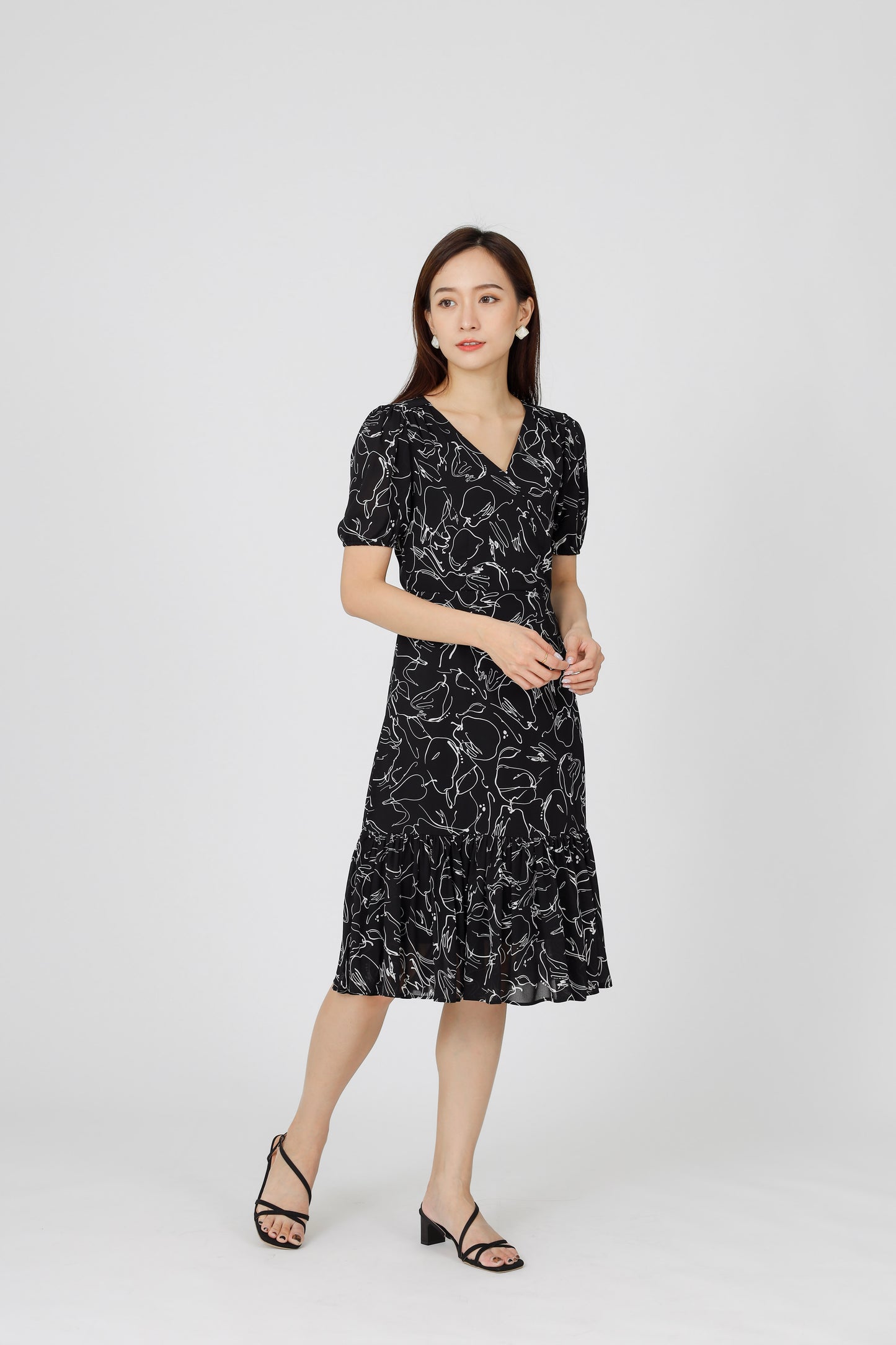 Valarie V Neck Ruffles Dress - Black