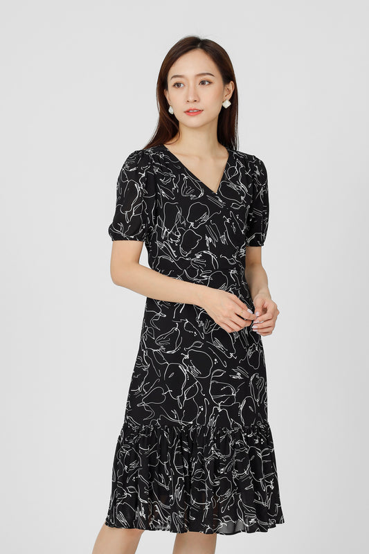 Valarie V Neck Ruffles Dress - Black