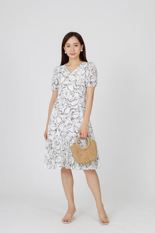 Valarie V Neck Ruffles Dress - White