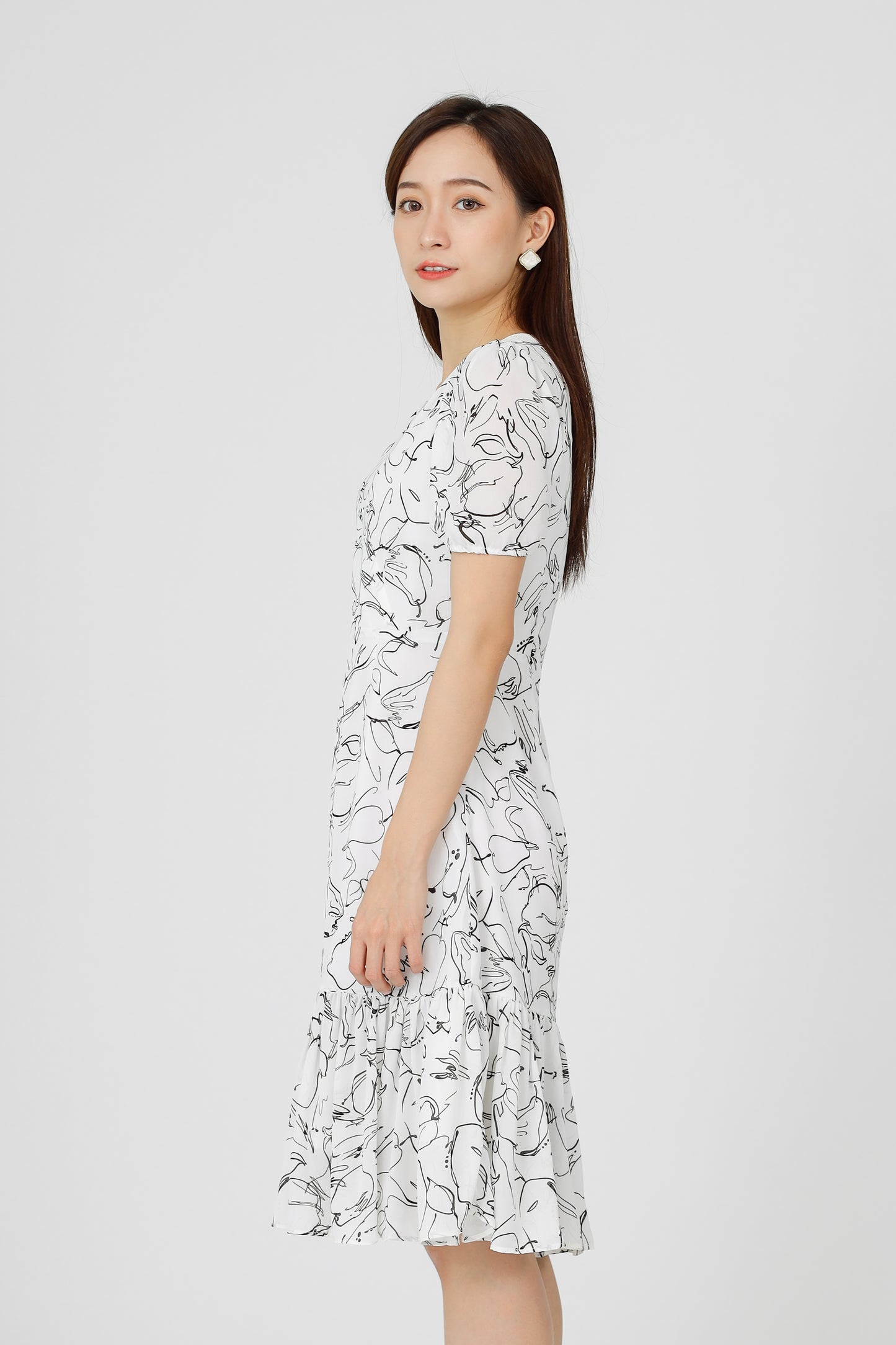 Valarie V Neck Ruffles Dress - White