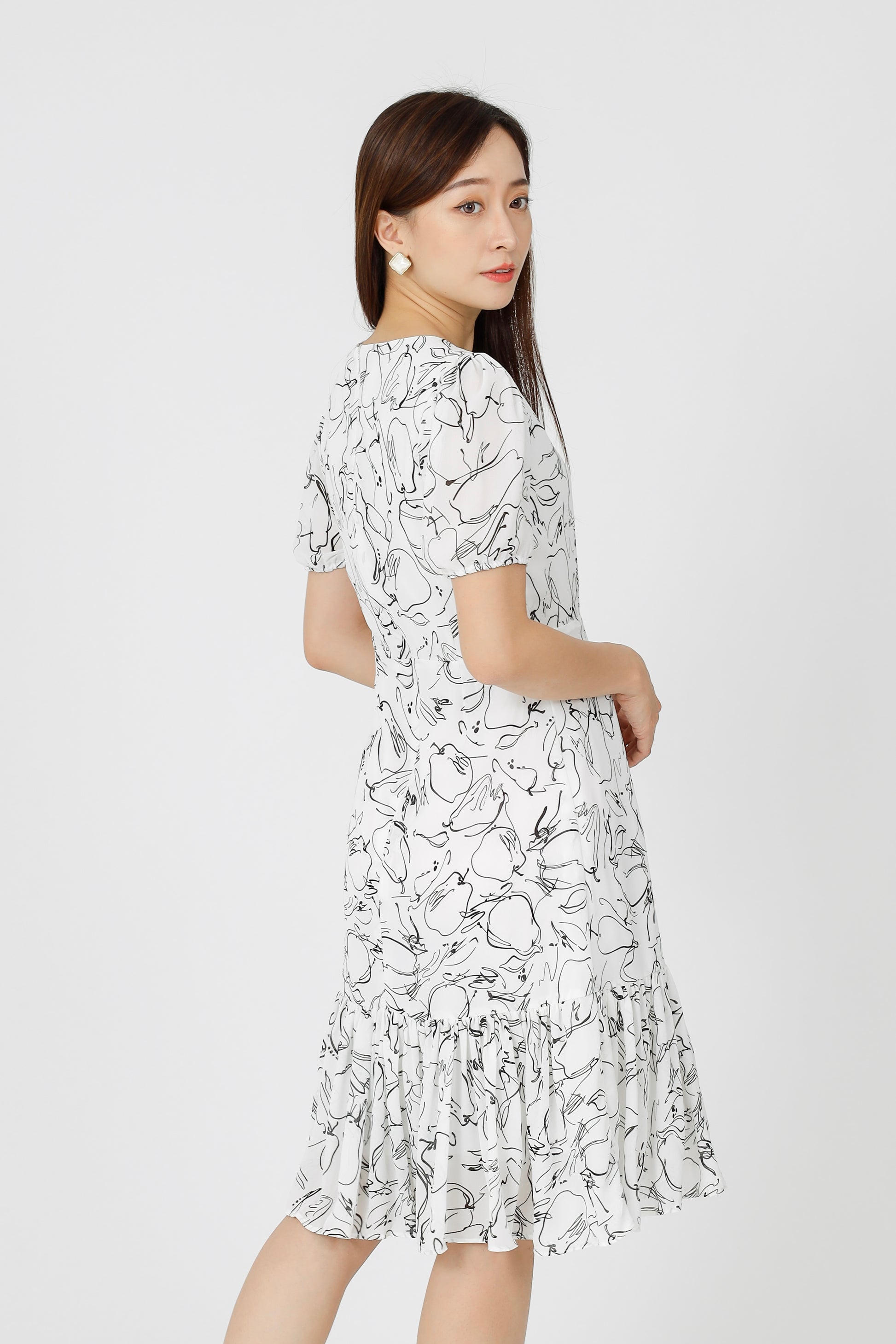 Valarie V Neck Ruffles Dress - White