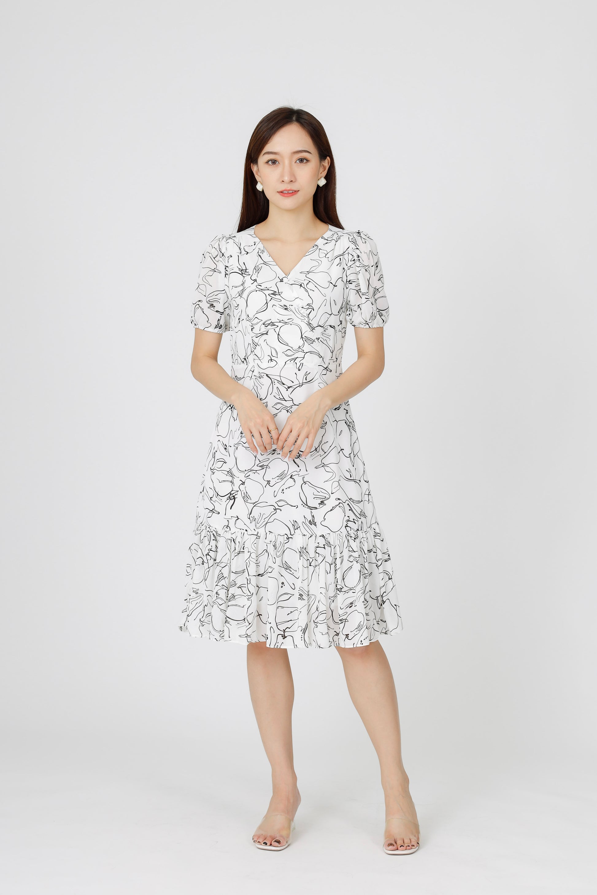 Valarie V Neck Ruffles Dress - White