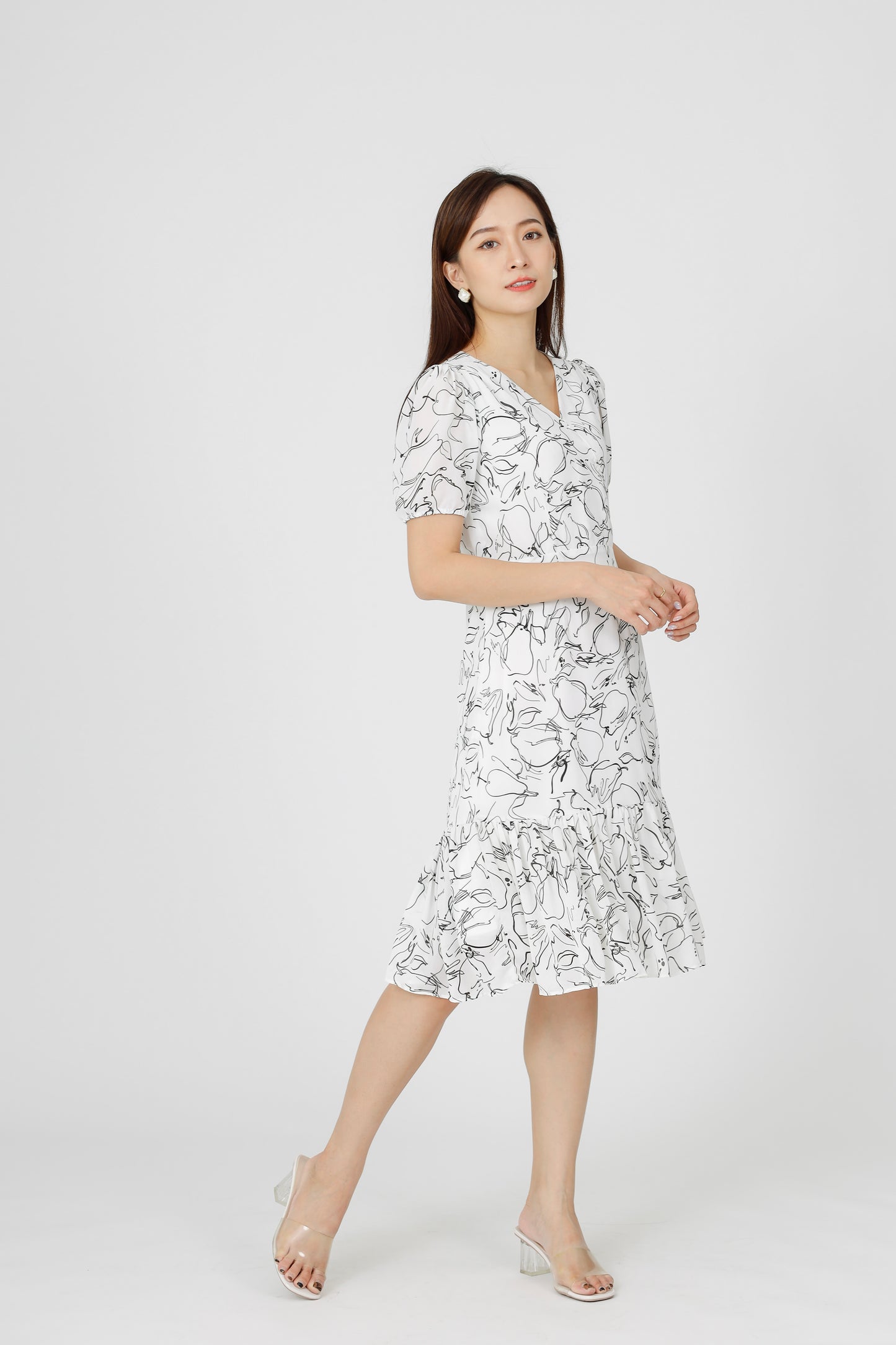 Valarie V Neck Ruffles Dress - White