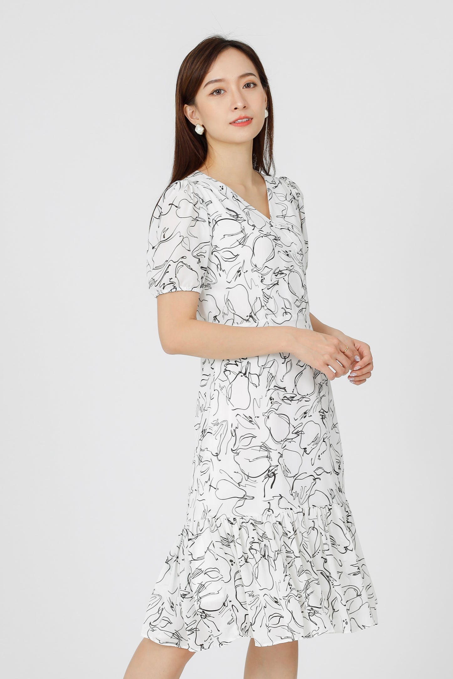 Valarie V Neck Ruffles Dress - White