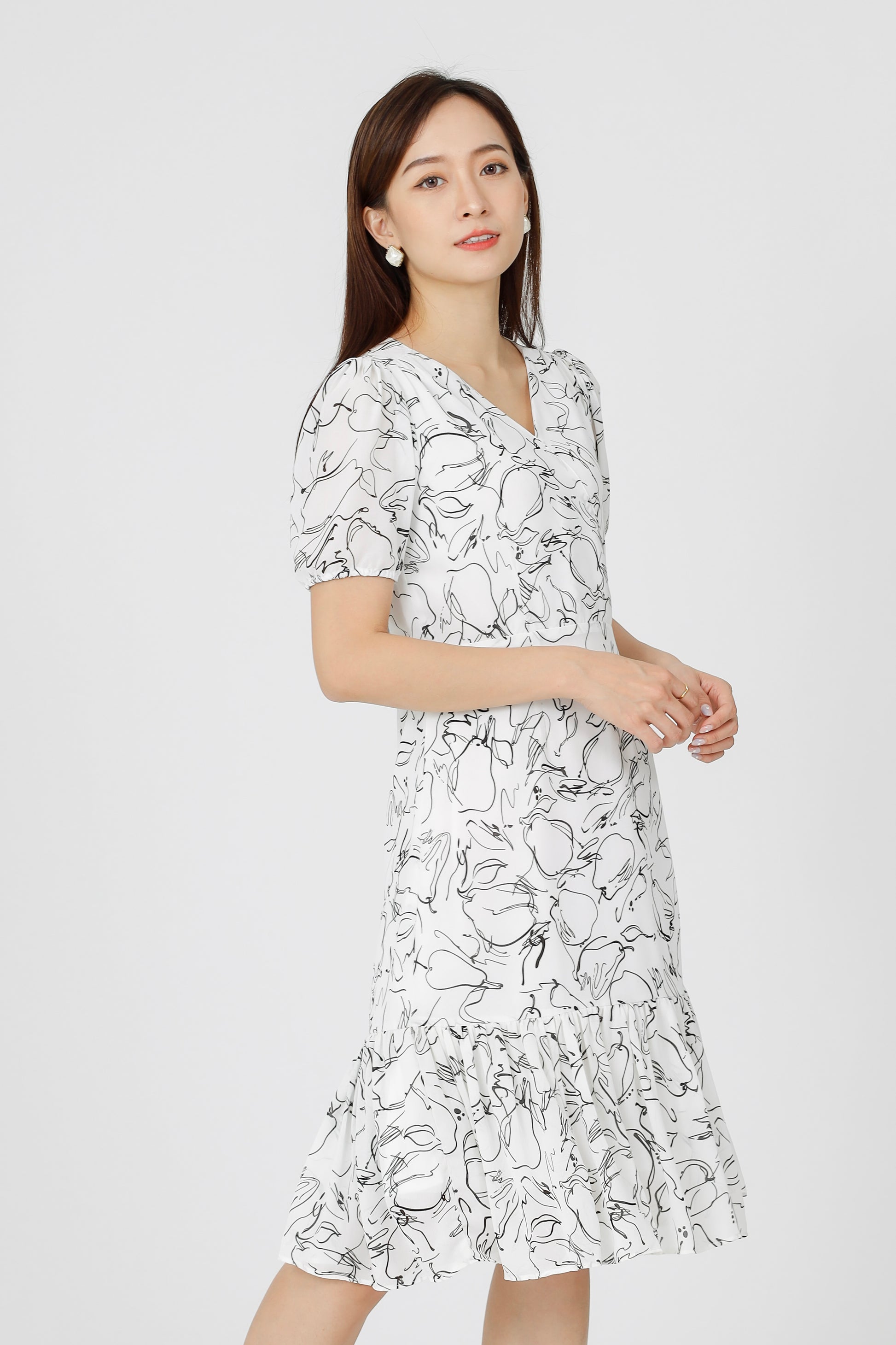 Valarie V Neck Ruffles Dress - White