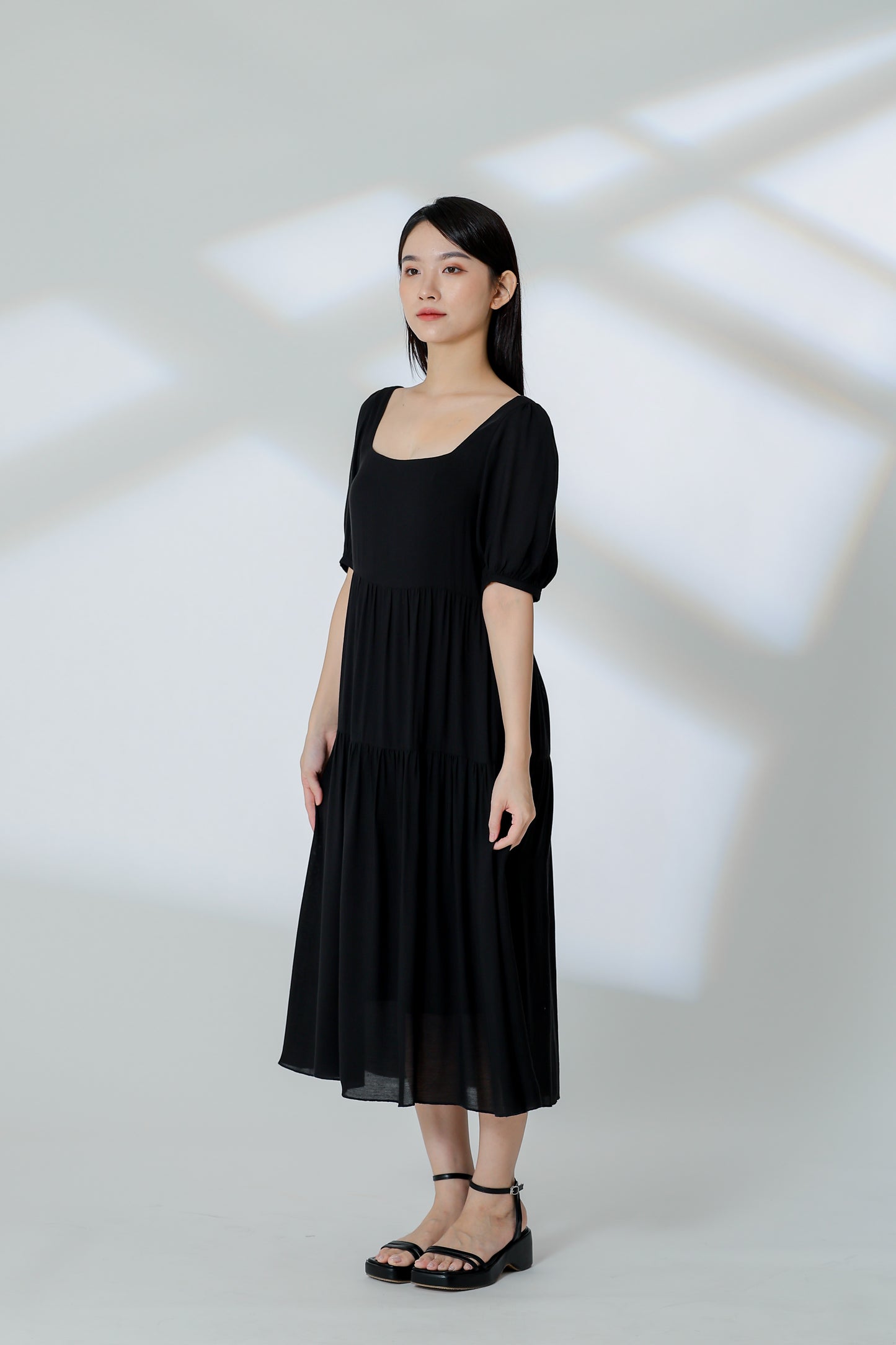 Auden Back Tie Up Tiered Dress - Black