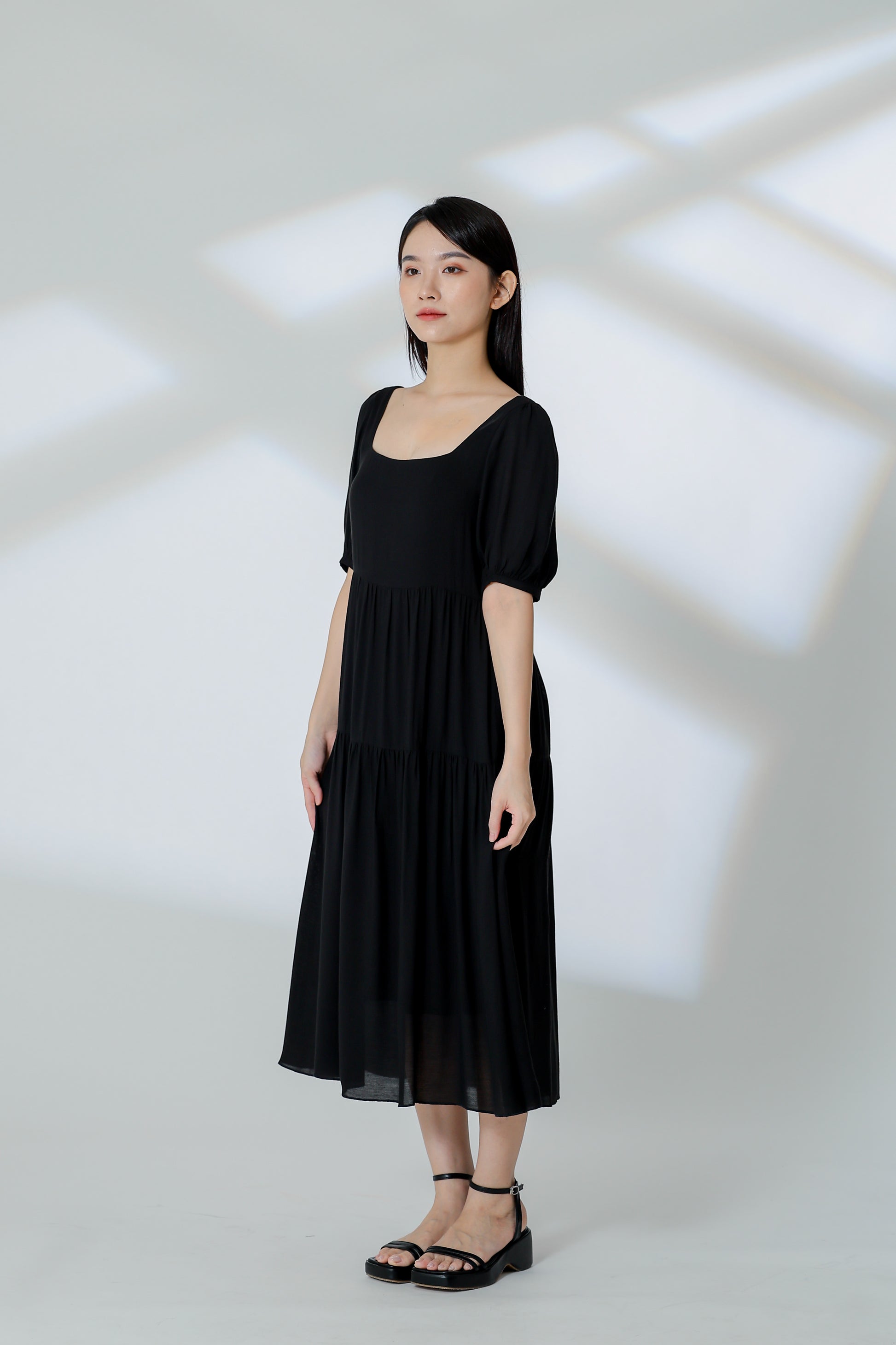 Auden Back Tie Up Tiered Dress - Black